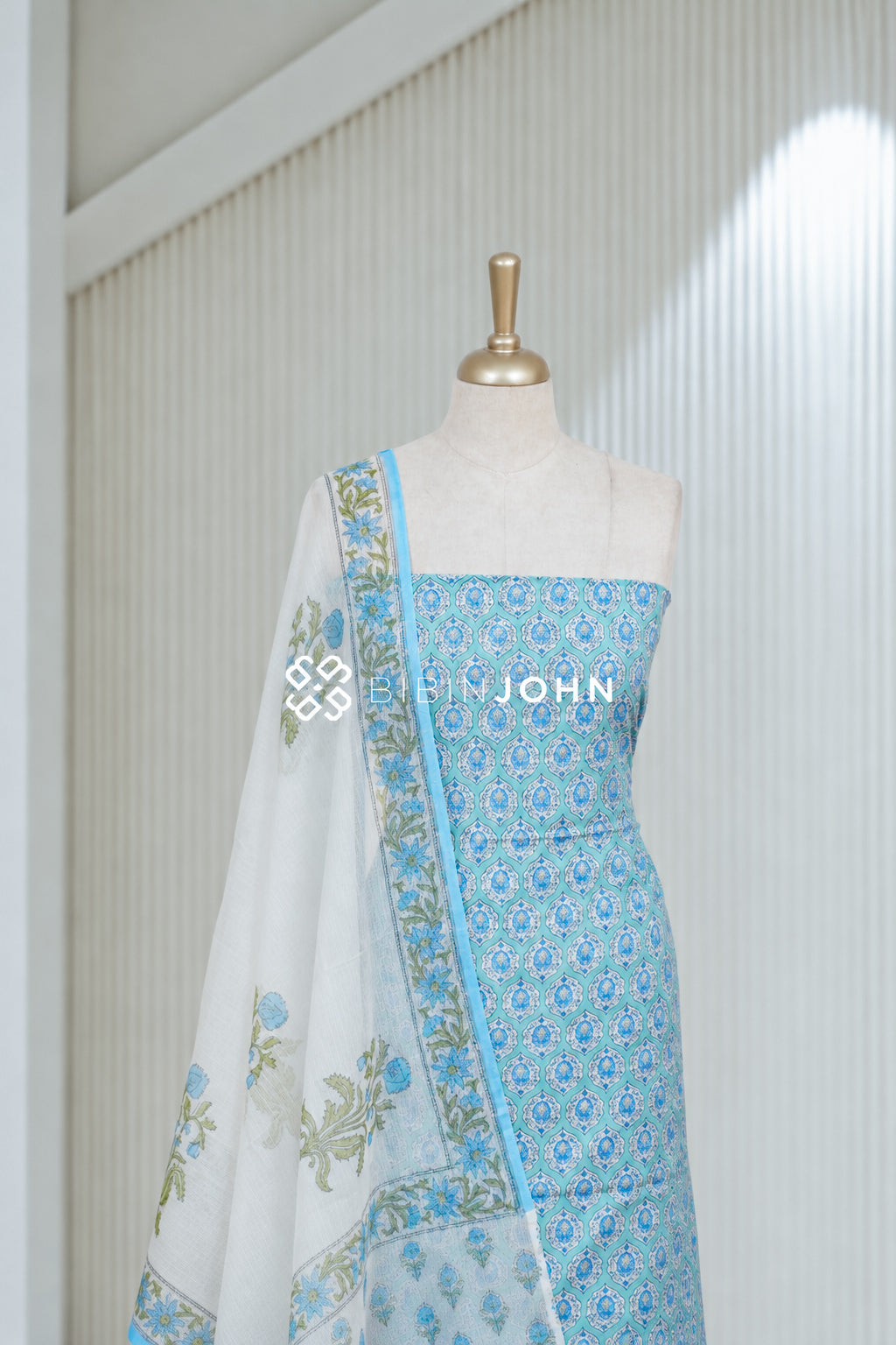 Printed Cotton Unstitched Salwar Suit Material Sky Blue BJ1949