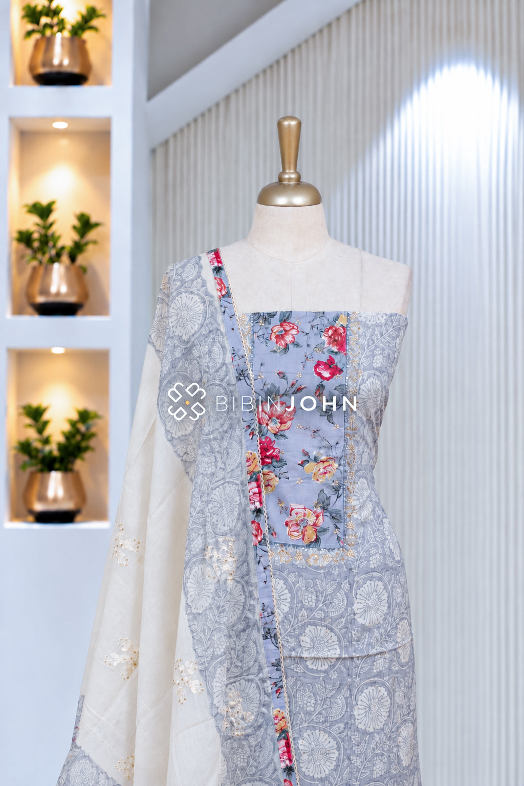 Cotton Embroidery Unstitched Salwar Suit Material Powder Blue BJ2042