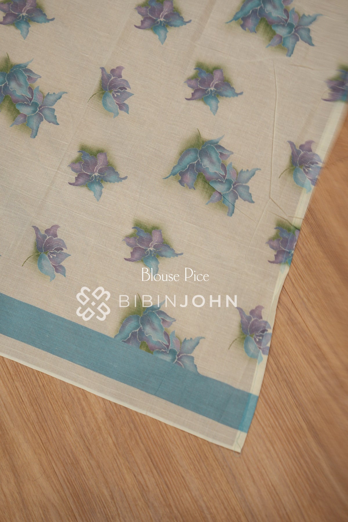 Printed Cotton Saree For Women Cream With Dusty Blue BJ2466