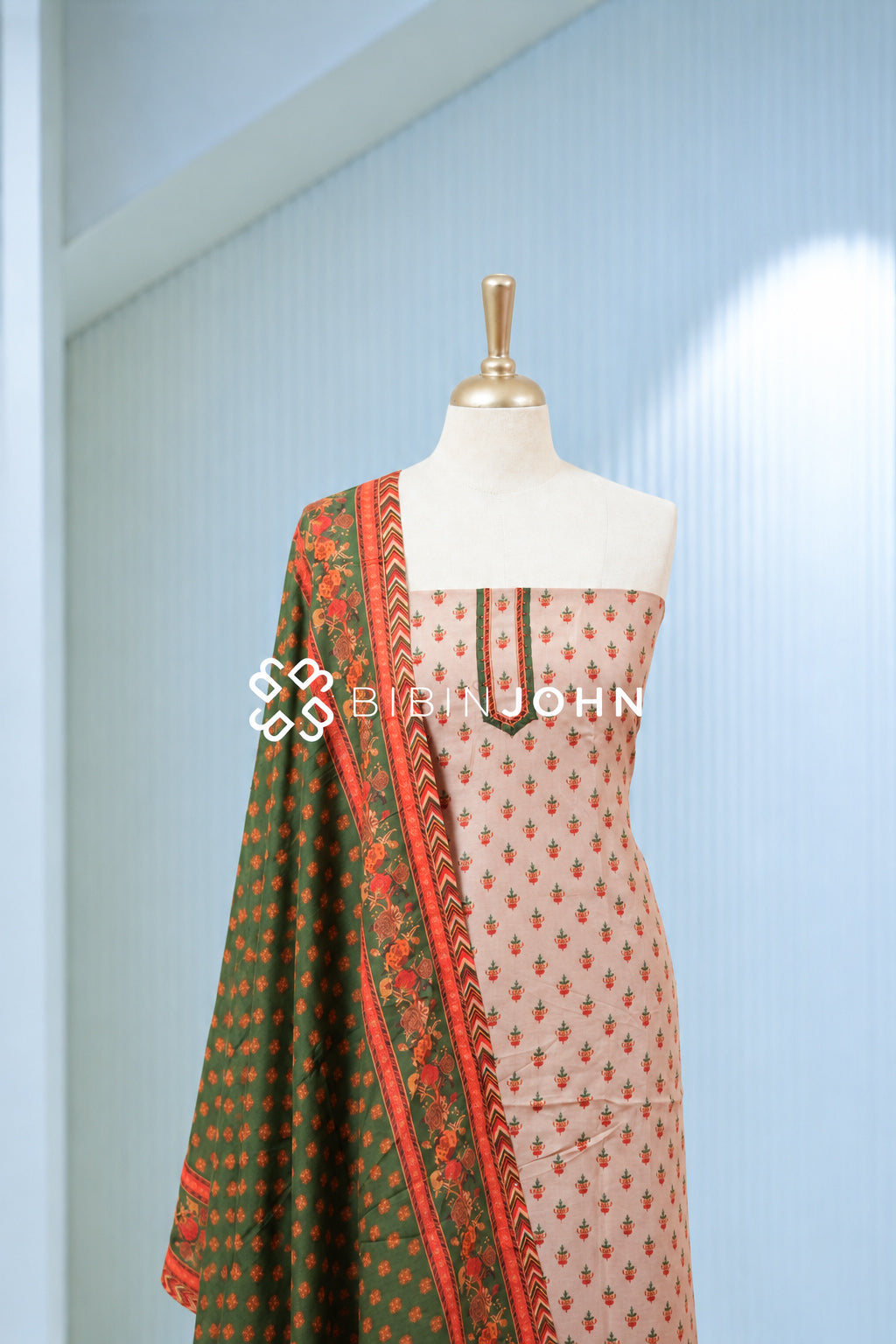 Silk Embroidery Unstitched Salwar Suit Material Blush Peach BJ2027