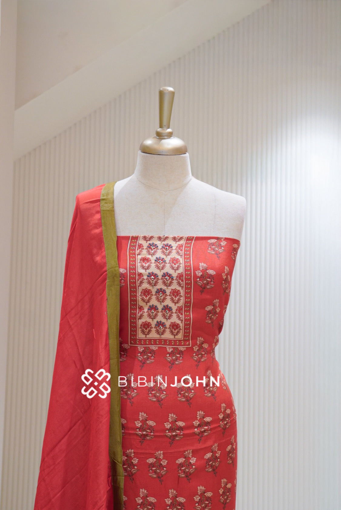 Muslin Embroidery Unstitched Salwar Suit Material Coral Red BJ1909
