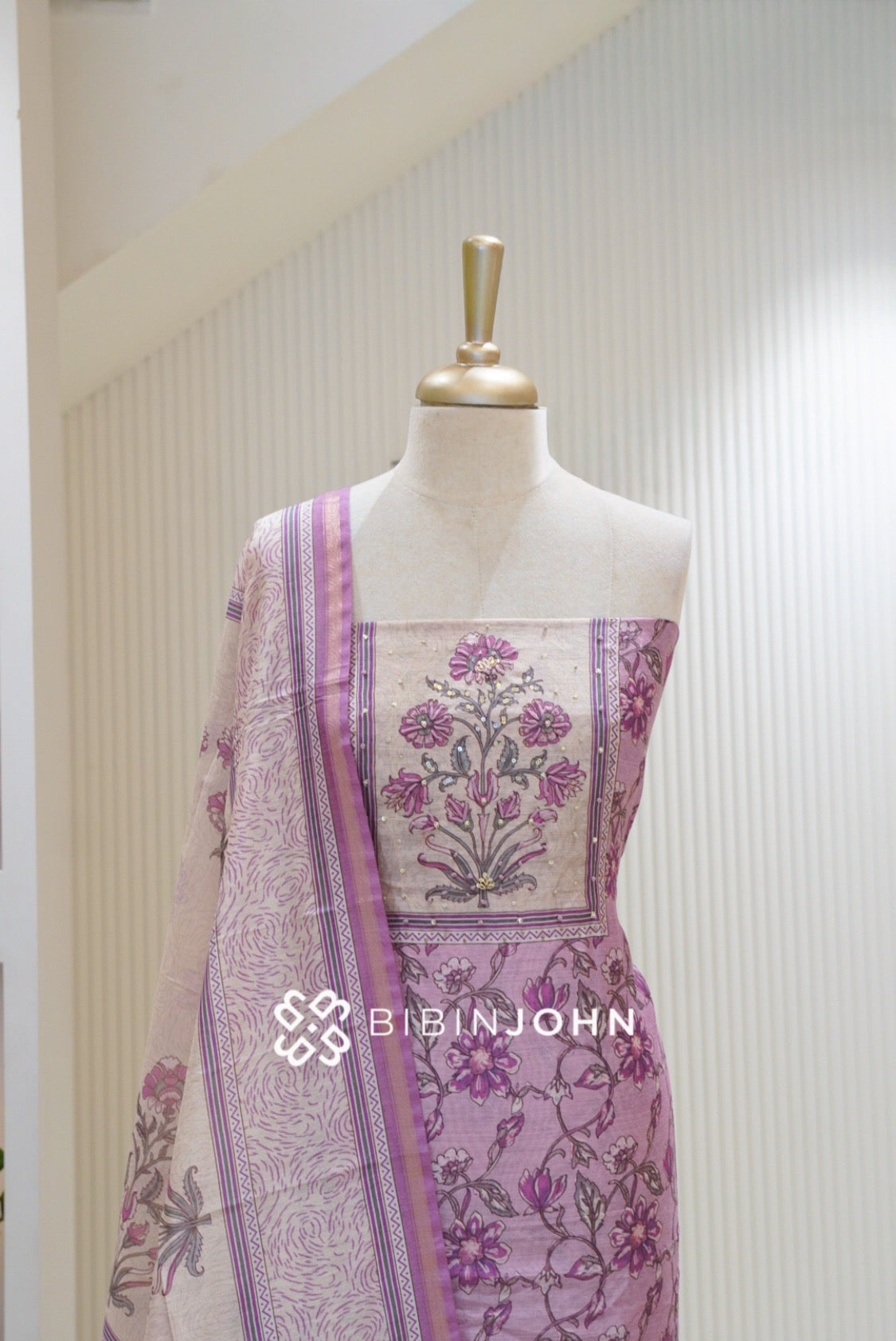Semi Silk Embroidery Unstitched Salwar Suit Material Dusty Lavender BJ2367