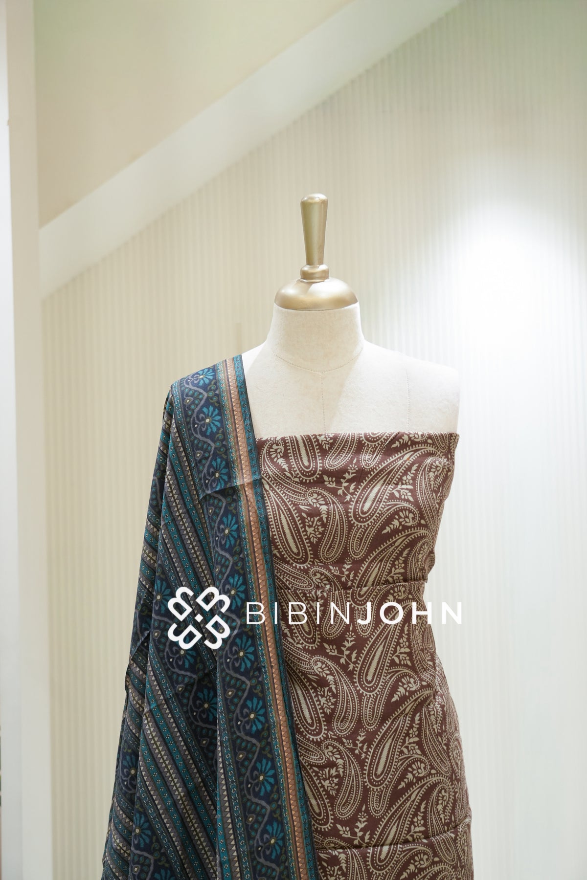 Semi Silk Printed Unstitched Salwar Suit Materials Blue BJ2208
