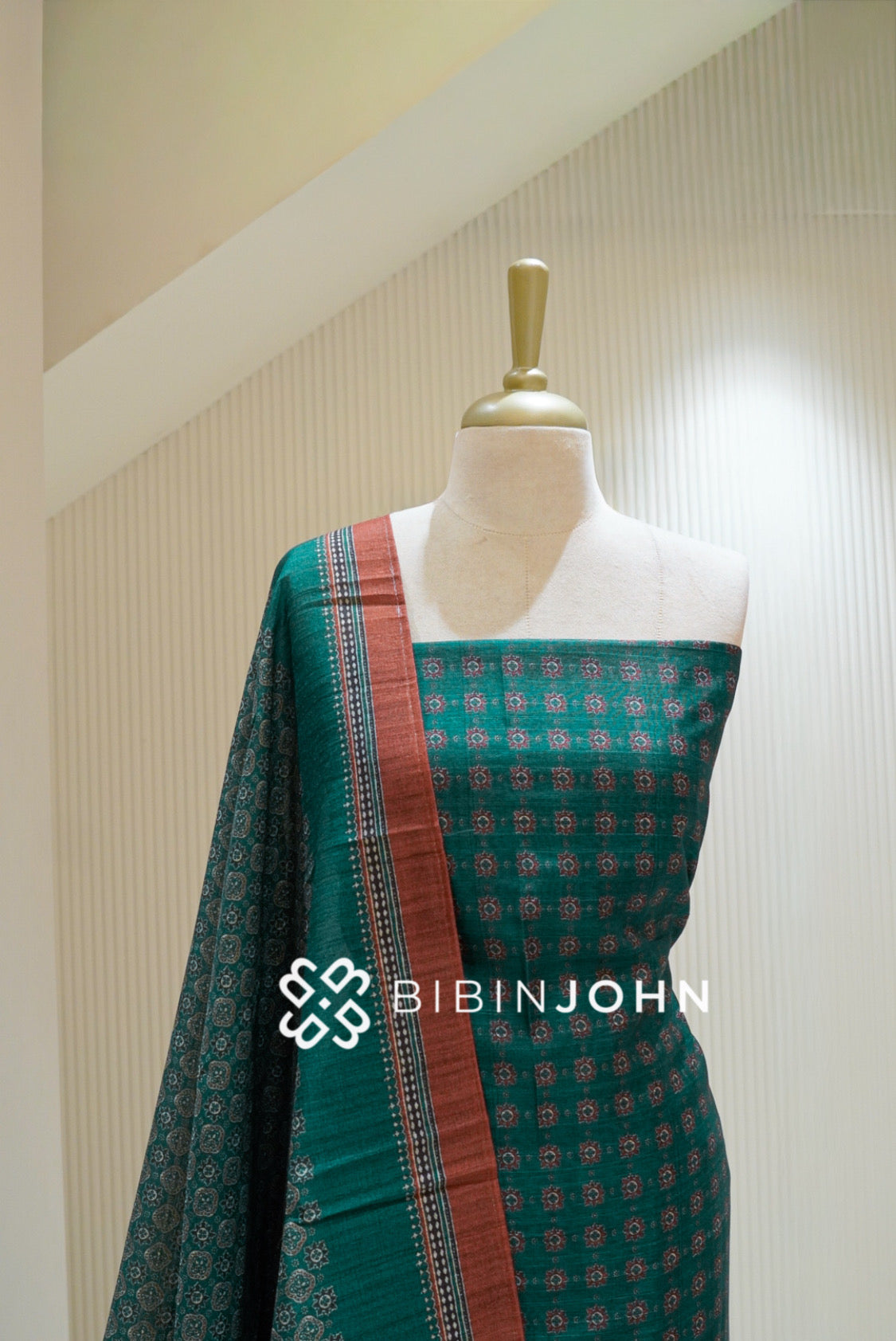 Printed Chanderi Unstitched Salwar Suit Material Peacock Green BJ2844