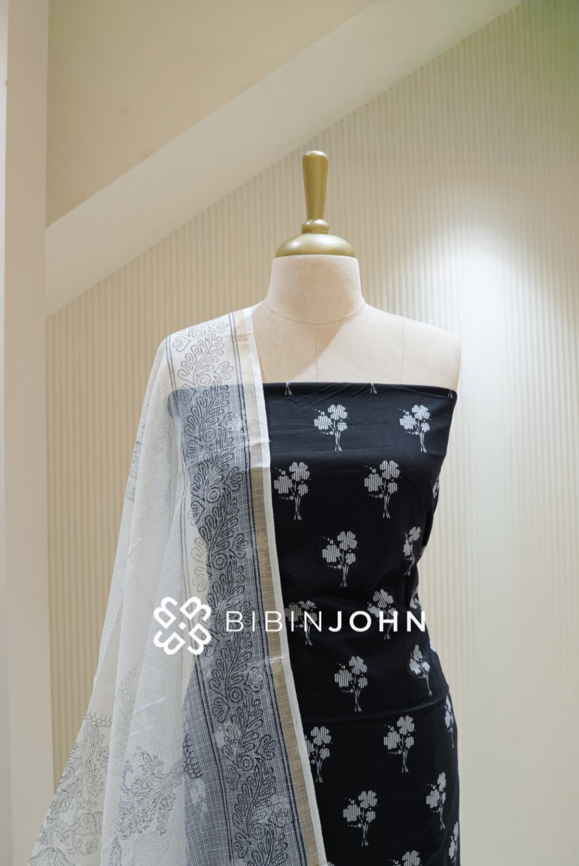 Printed Cotton Unstitched Salwar Suit Material Black BJ2821