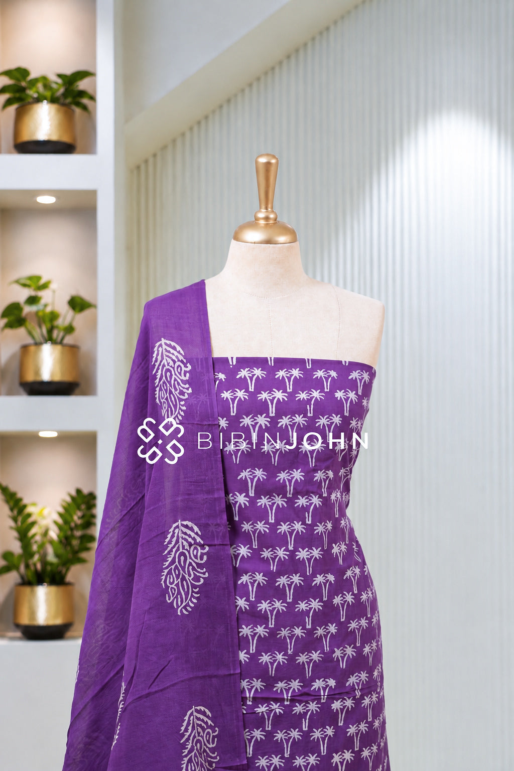 Printed Cotton Unstitched Salwar Suit Material Purple BJ1971