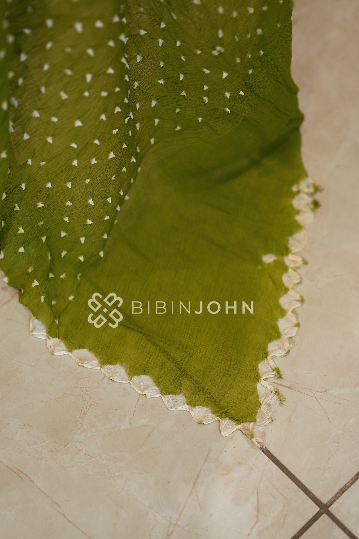 Chiffon Bandhani Dupatta For Women Olive Green BJ2426