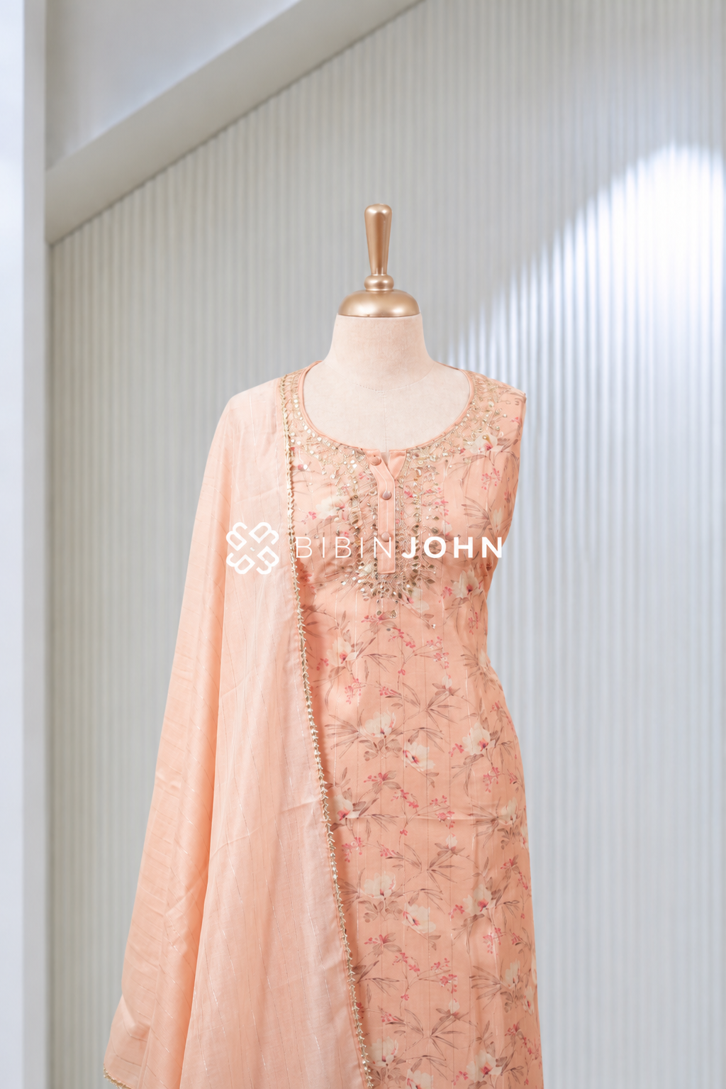 Semi Stitched Muslin Embroidery Salwar Suit Material Peach Pink BJ2037