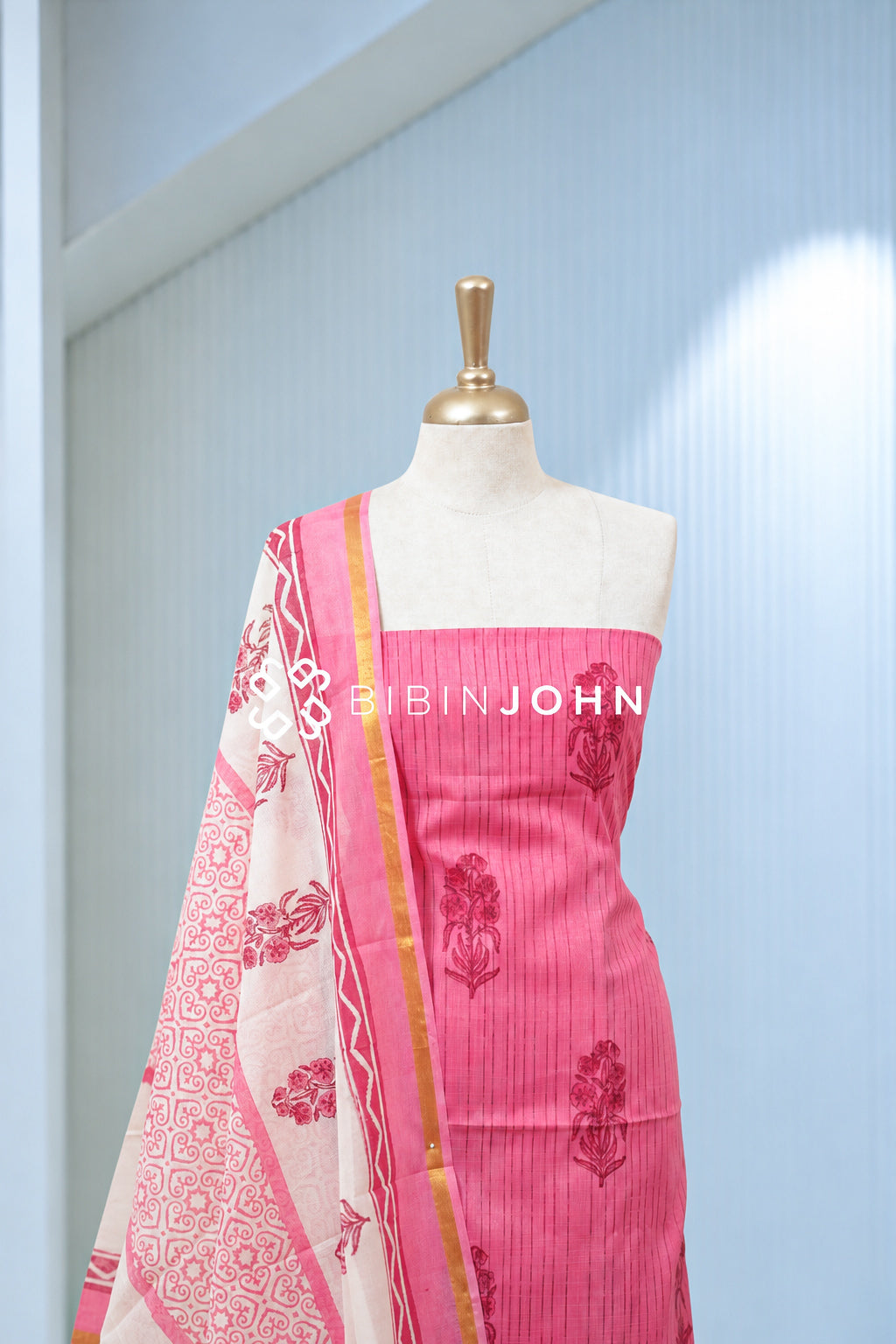 Printed Cotton Unstitched Salwar Suit Material Bright Rose Pink BJ2028