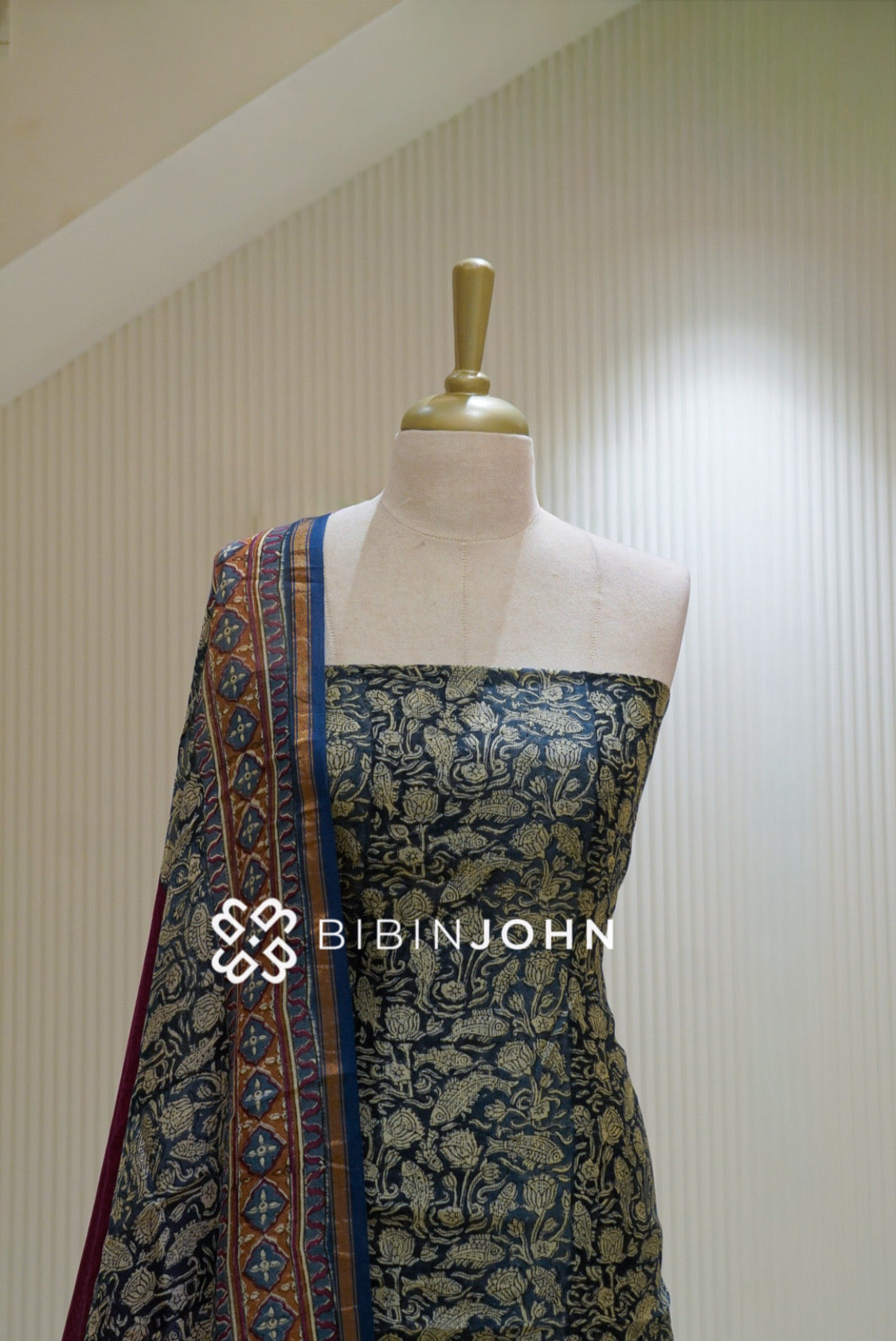 Printed Chanderi Unstitched Salwar Suit Material Navy Blue BJ2231