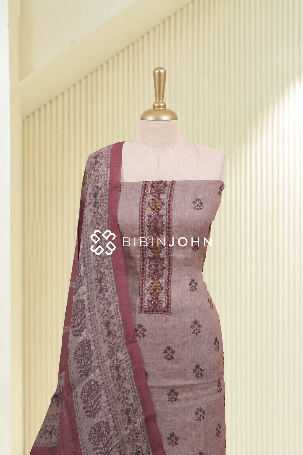 Art Linen Embroidery Unstitched Salwar Suit Material Dusty Mauve Pink BJ1914