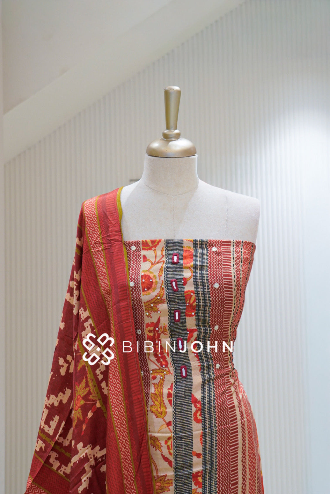 Muslin Embroidery Unstitched Salwar Suit Material Rust Maroon BJ1881