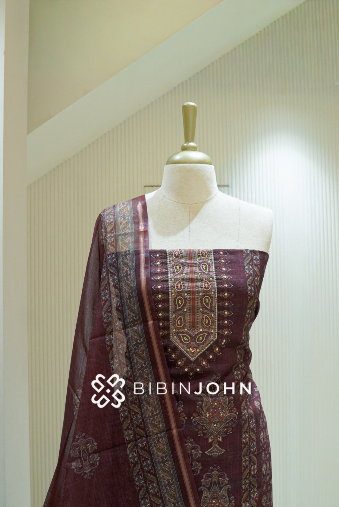 Semi Silk Embroidery Unstitched Salwar Suit Material Deep Burgundy Maroon BJ2849