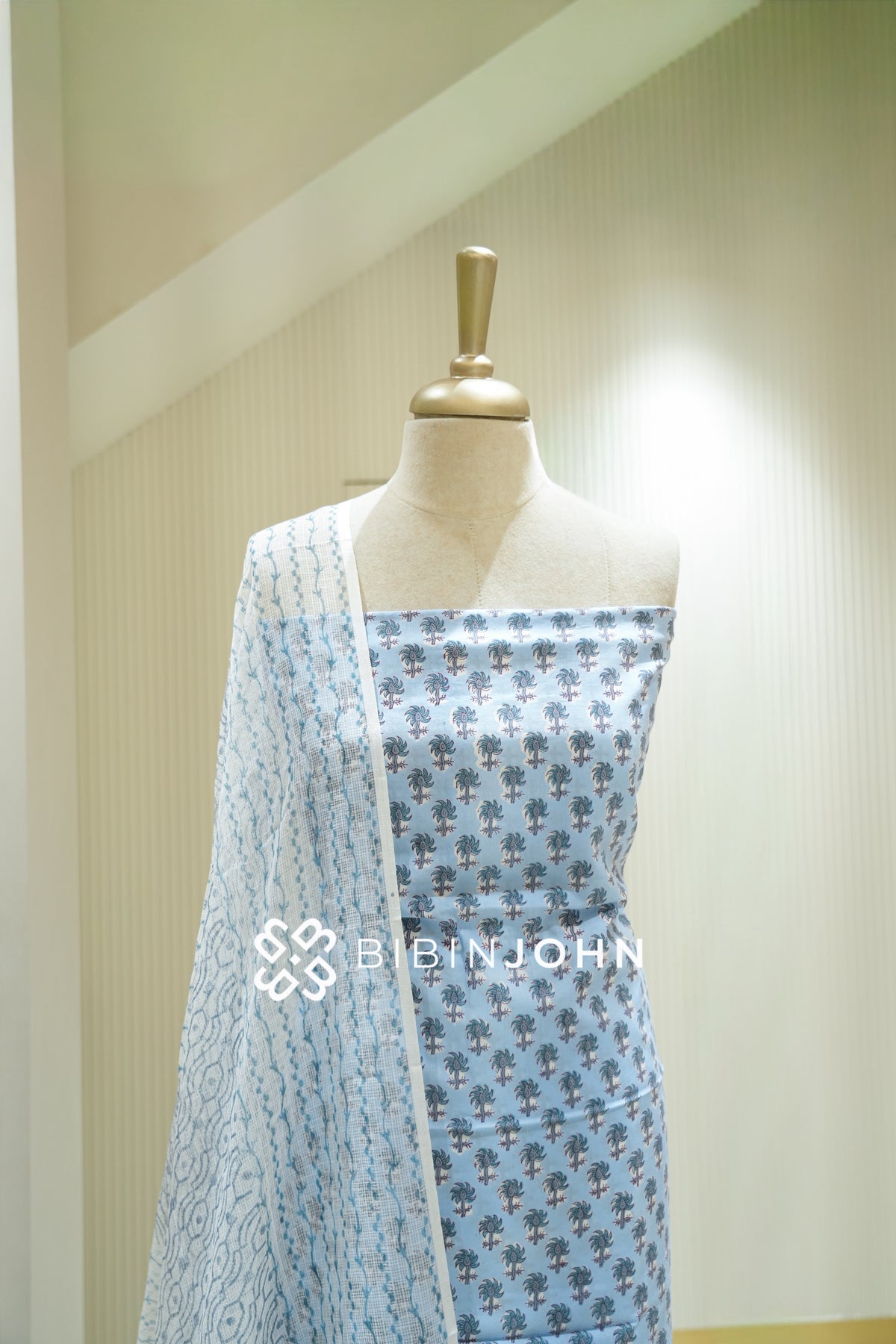 Printed Cotton Unstitched Salwar Suit Material Sky Blue BJ2238