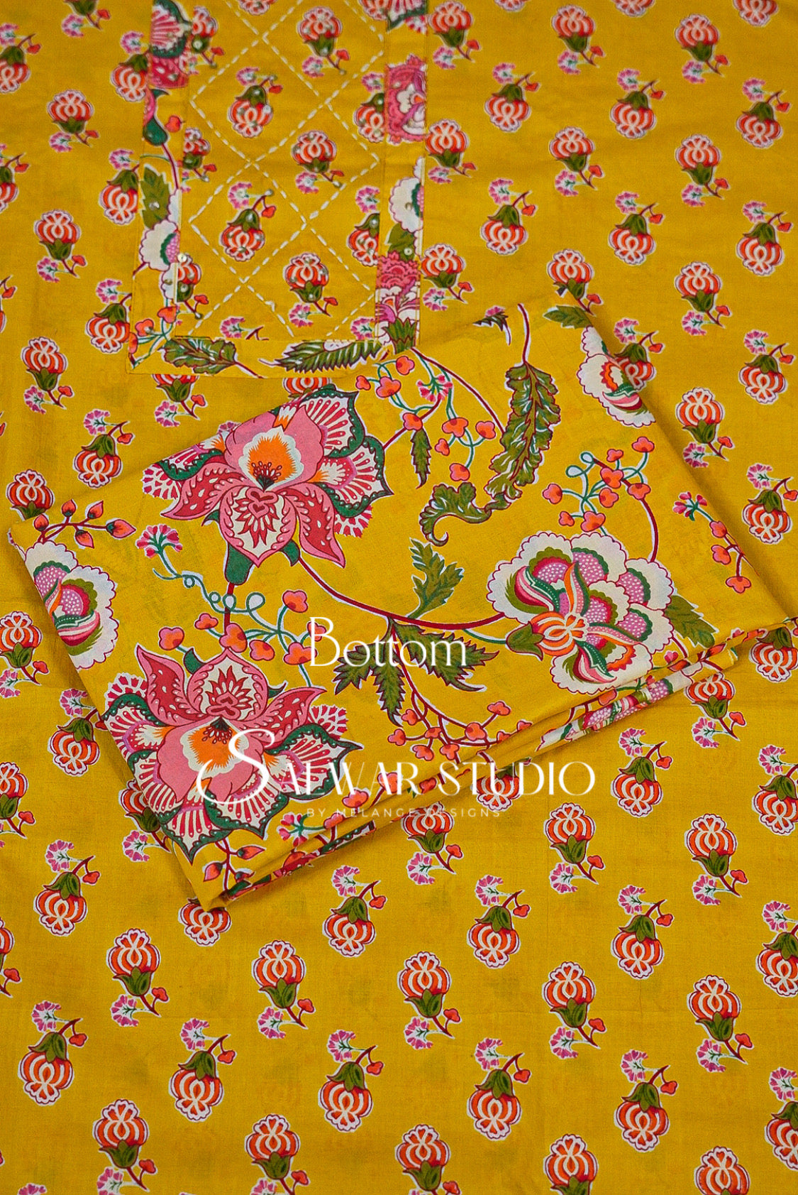Printed Cotton Unstitched Salwar Suit Dress Material Yellow AC0165