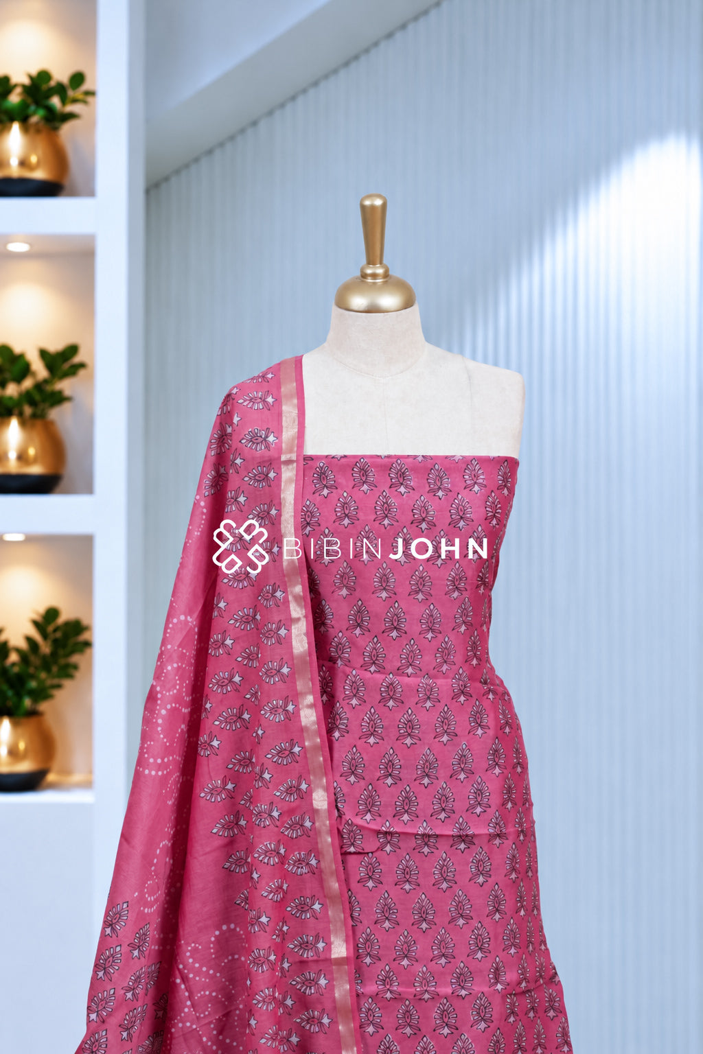 Printed Chanderi Unstitched Salwar Suit Material Dusty Rose Pink BJ1933