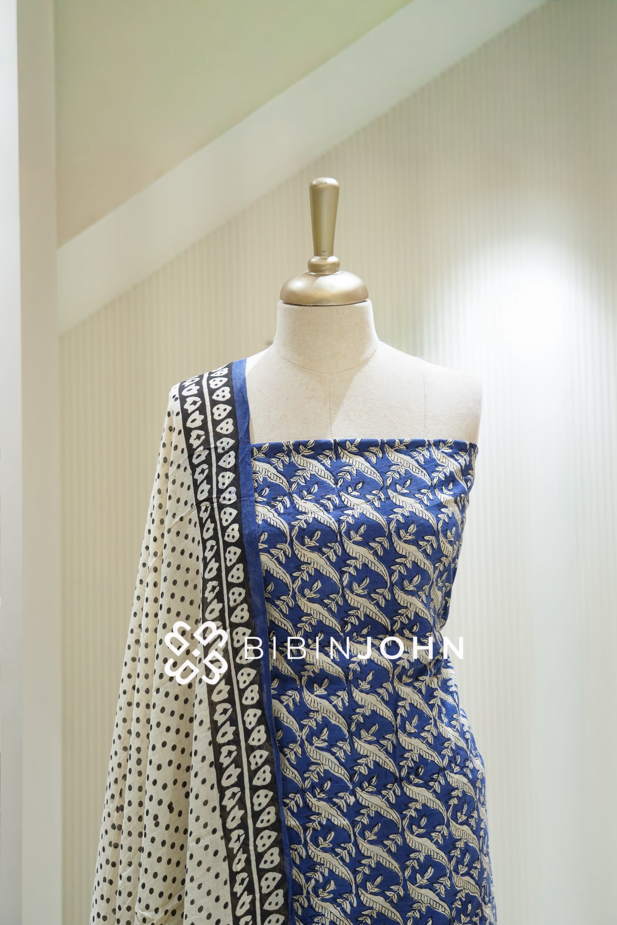 Printed Cotton Unstitched Salwar Suit Material Royal Blue BJ2239