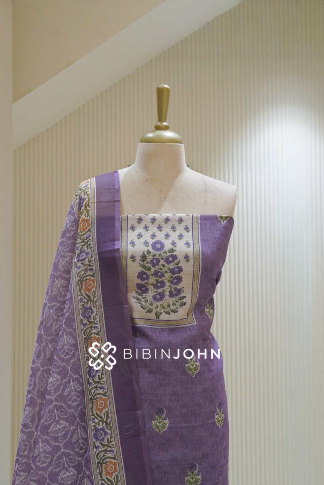 Printed Linen Cotton Unstitched Salwar Suit Material Dusty Lavender Purple BJ2618