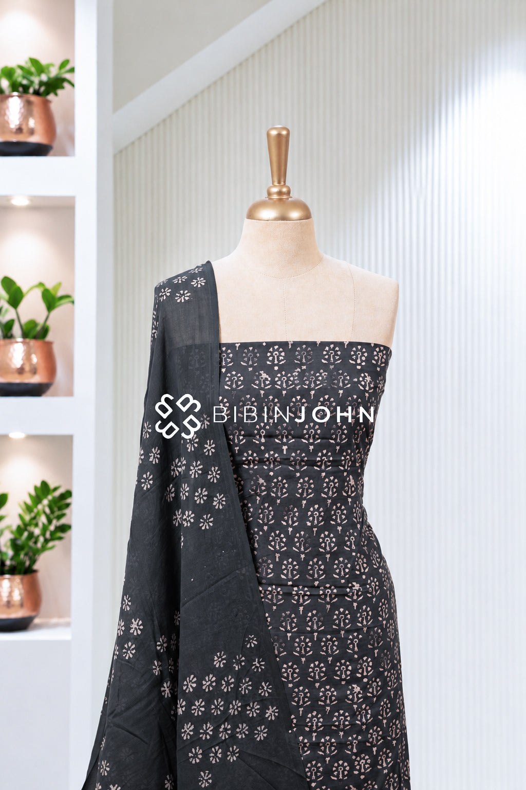 Printed Cotton Unstitched Salwar Suit Material Charcoal Black BJ1995