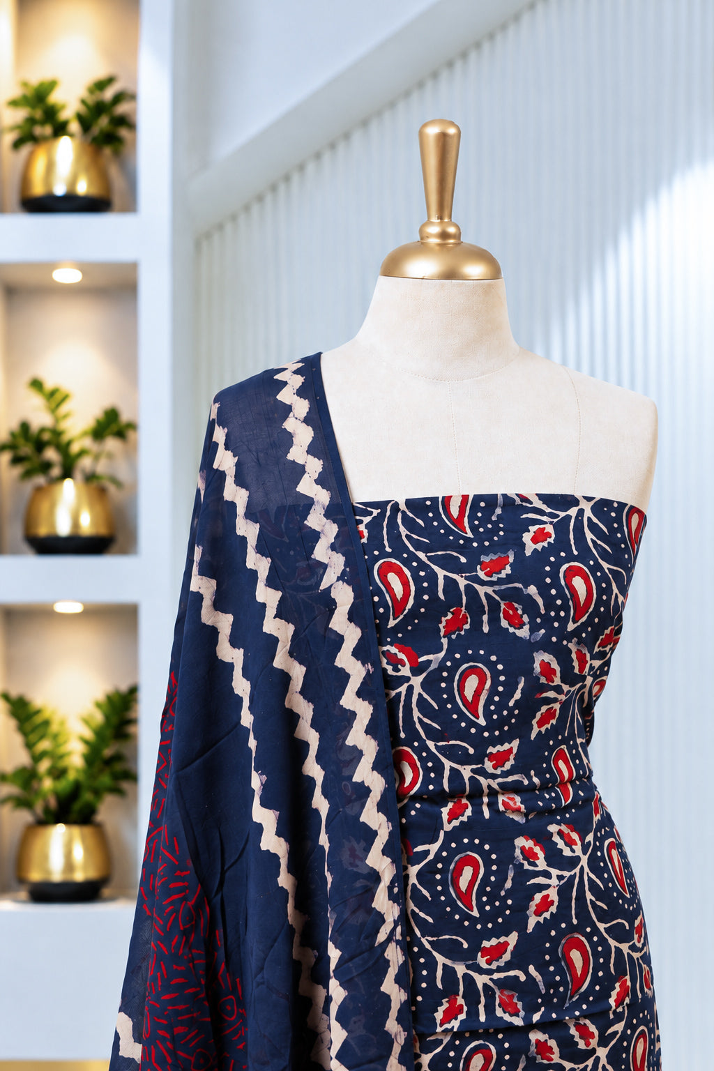 Printed Cotton Unstitched Salwar Suit Material Navy Blue BJ1989