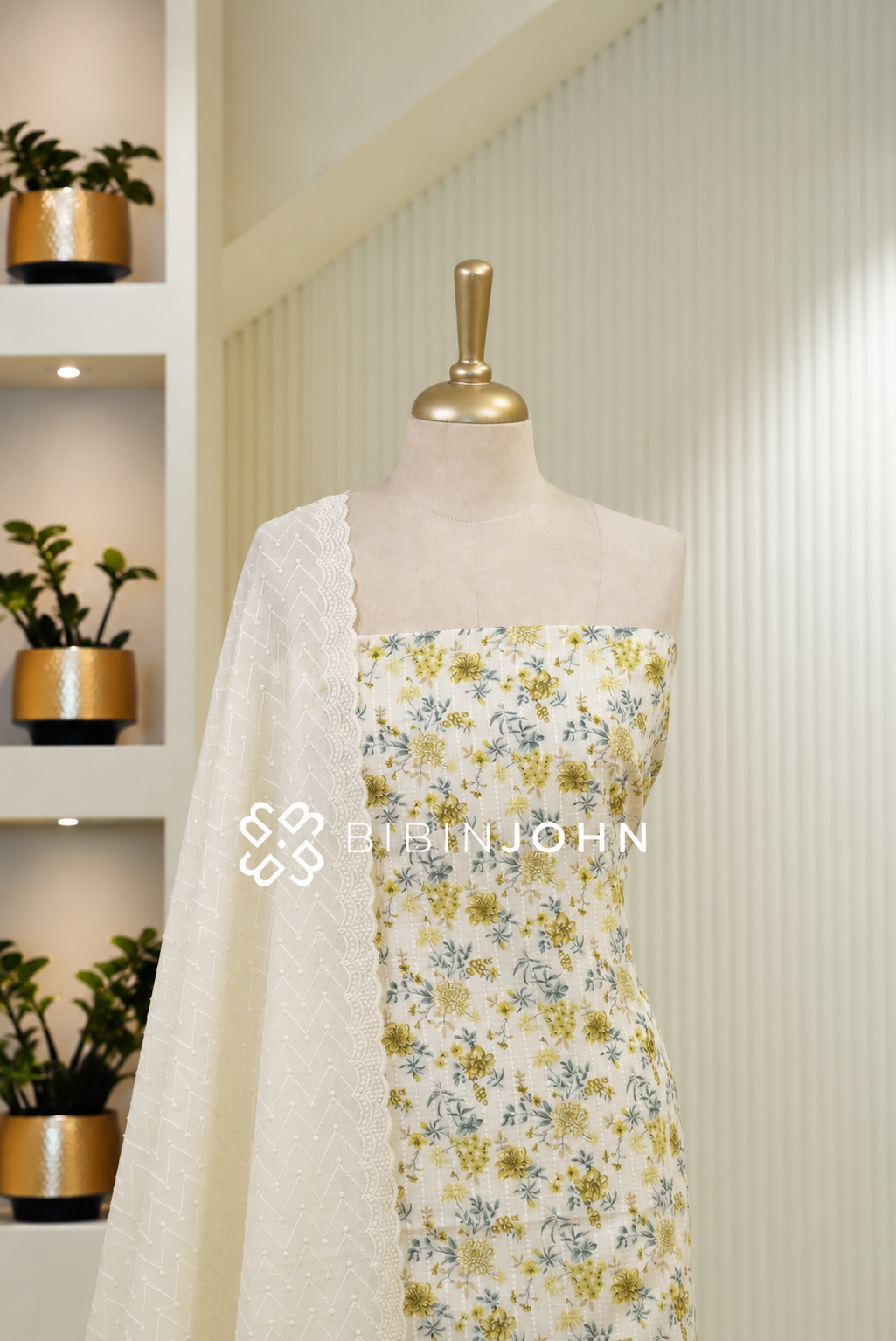 Cotton Embroidery Unstitched Salwar Suit Material Off White BJ1792