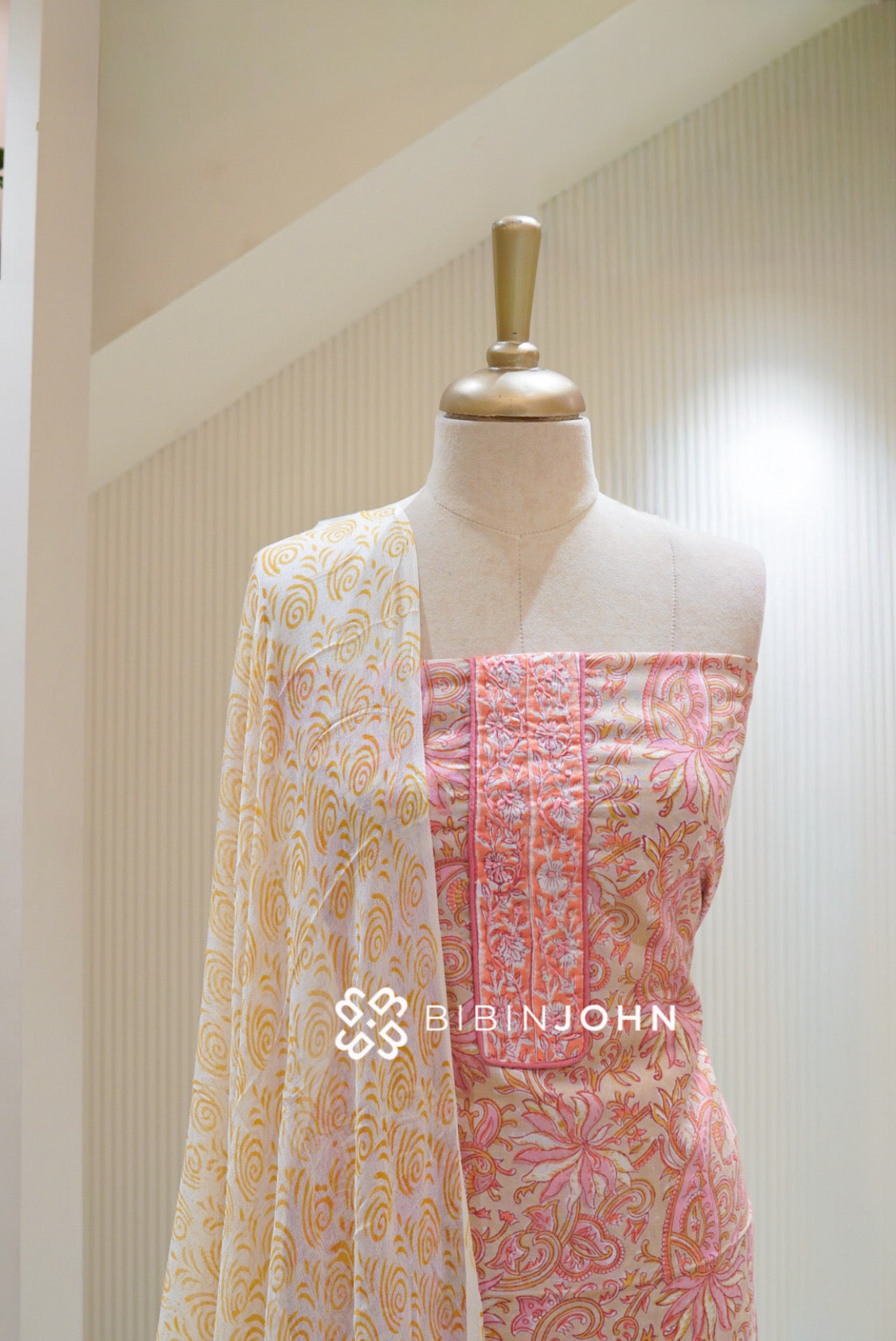 Cotton Embroidery Unstitched Salwar Suit Material Pastel Peach Pink BJ2735