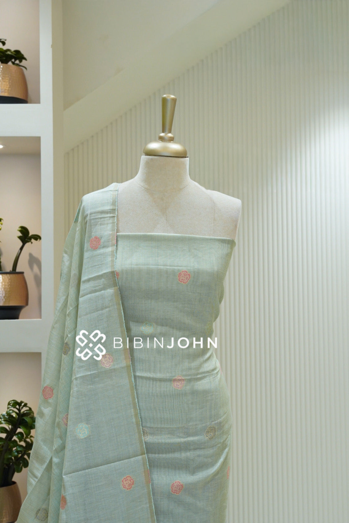 Semi Silk Jamdani Unstitched Salwar Suit Material Pastel Mint Green BJ2368