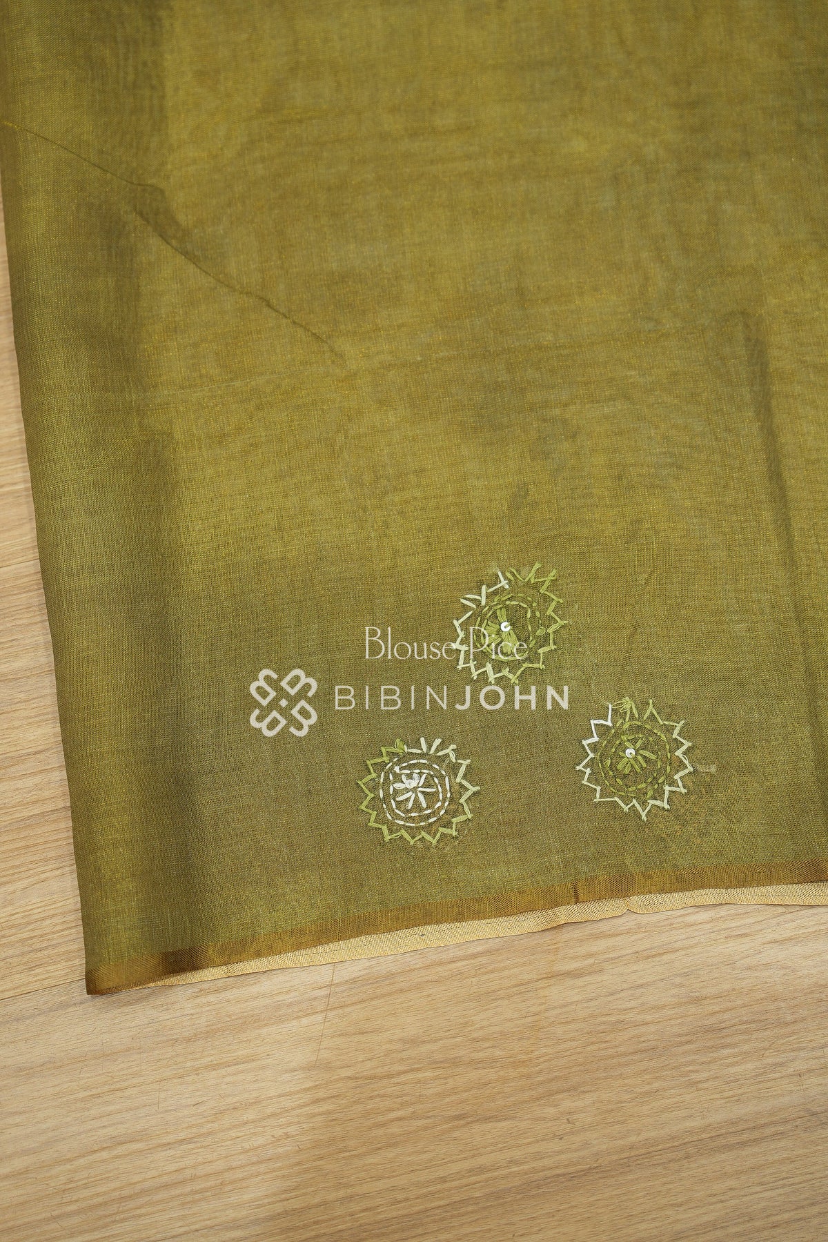 Tissue Linen Embroidery Saree For Women Antique Olive Green BJ2437