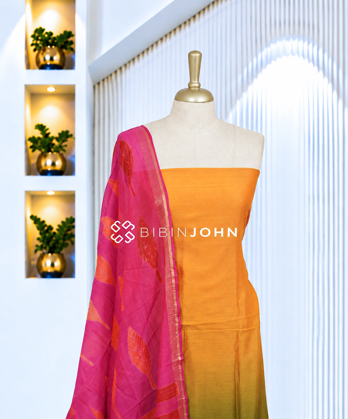 Chanderi Unstitched Salwar Suit Material Mustard Yellow BJ2087