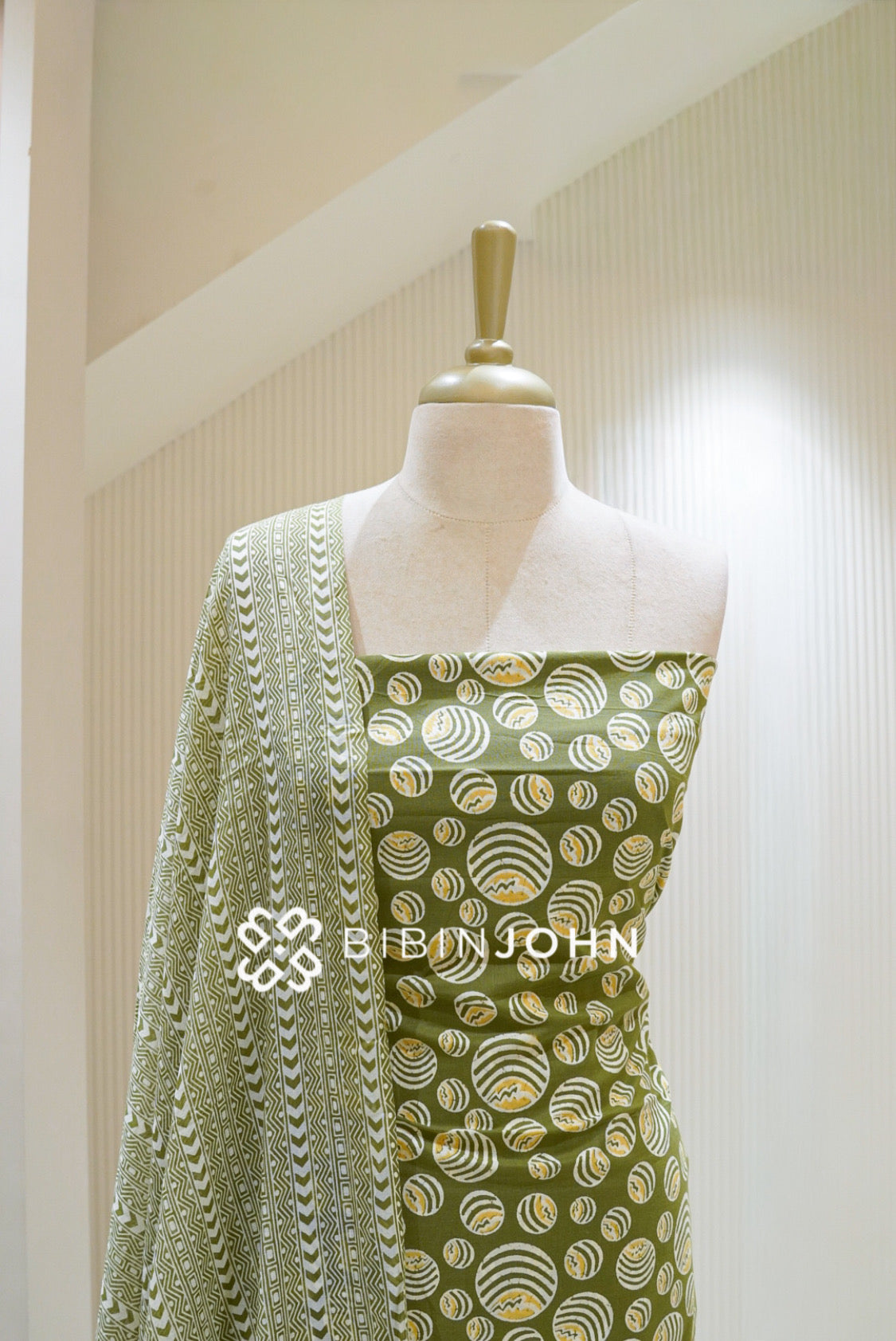 Printed Cotton Unstitched Salwar Suit Material Olive Green BJ1850