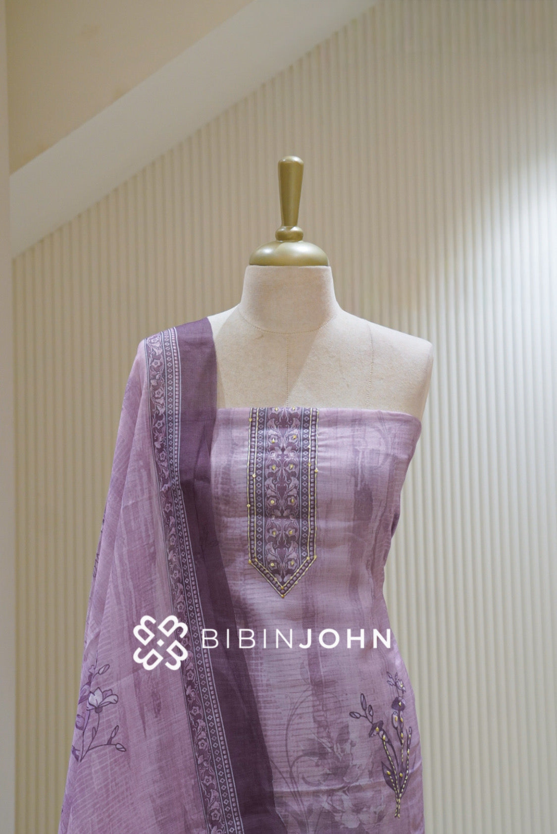 Art Linen Embroidery Unstitched Salwar Suit Material Dusty Lavender BJ2604