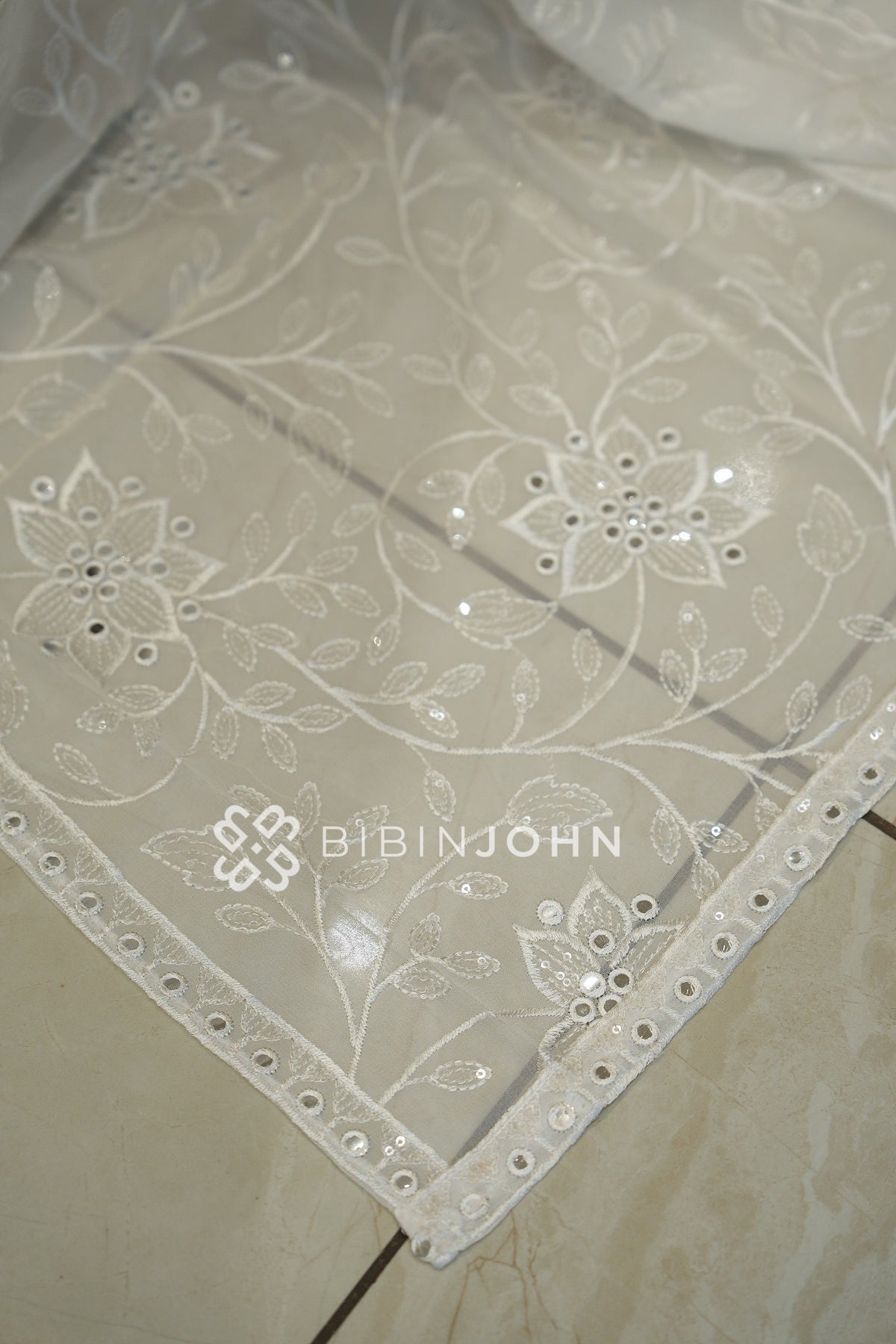 Georgette Embroidery Dupatta For Women Ivory White BJ2435
