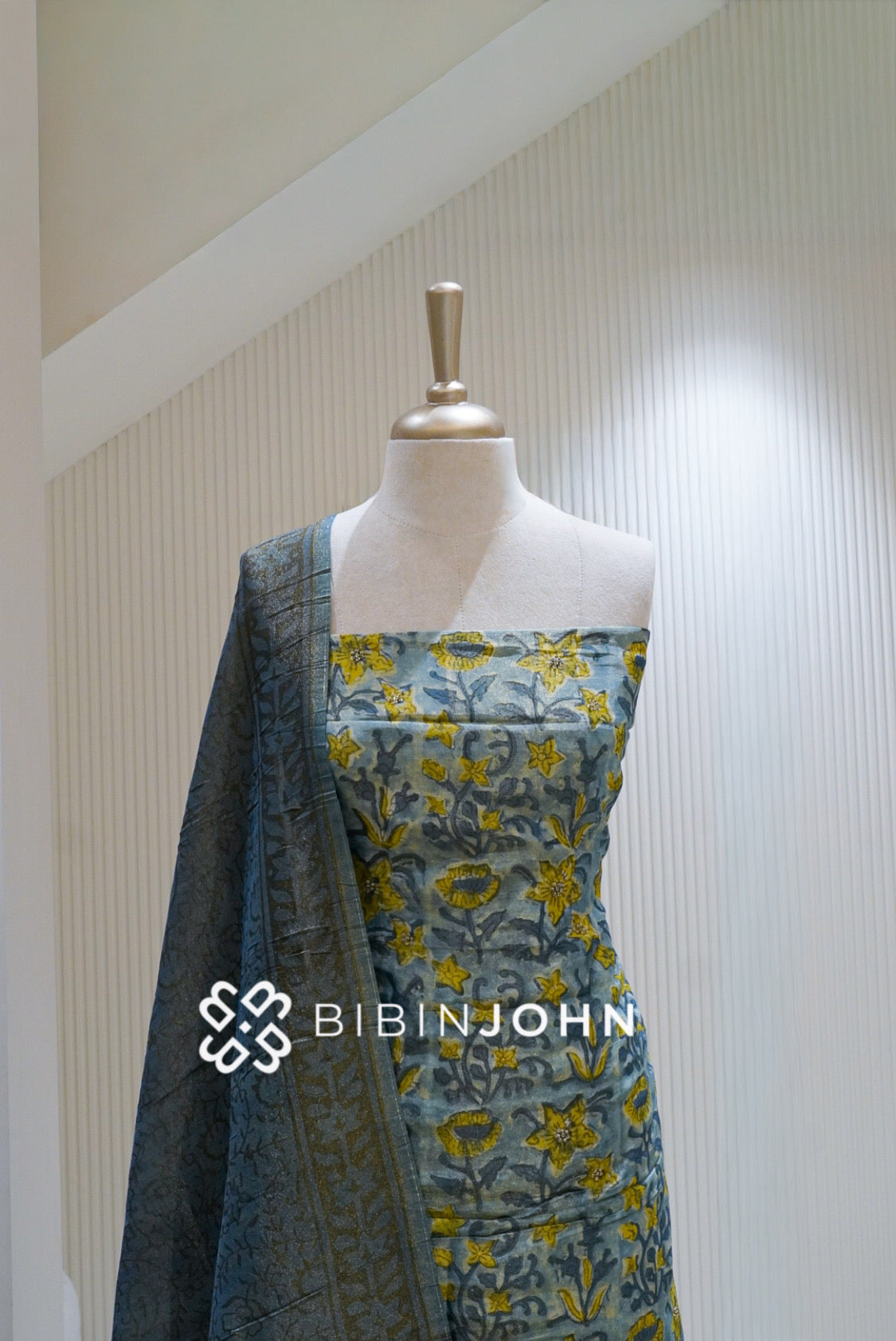 Tissue Unstitched Salwar Suit Material Pastel Blue Grey BJ1725