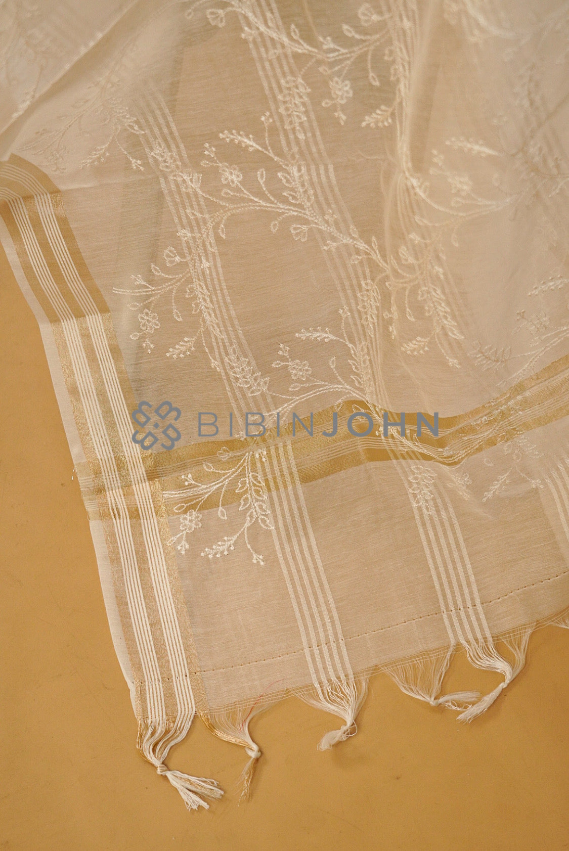 Silk Dupatta For Women Off White side view.