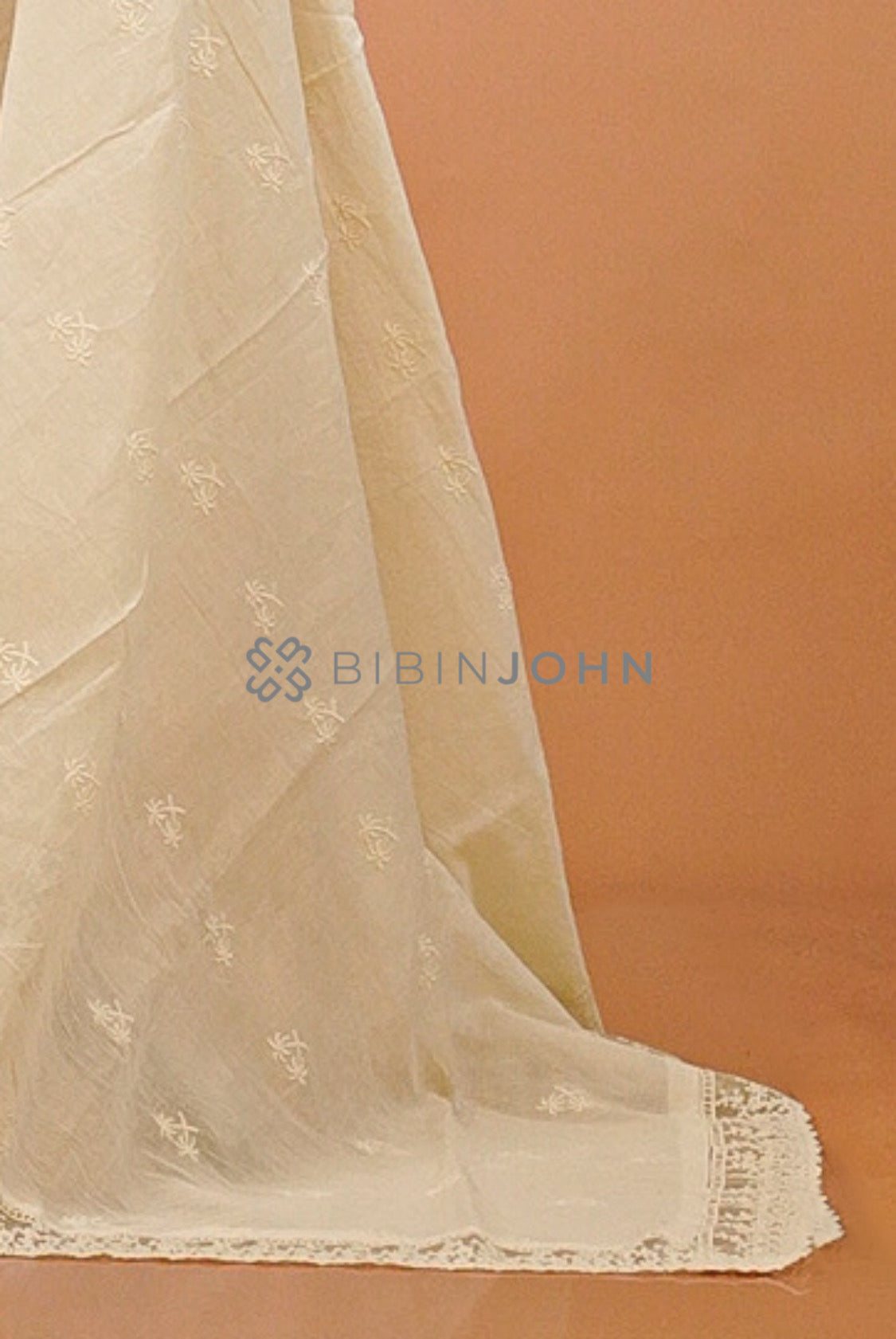 Cotton Embroidery Dupatta For Women Off White side view.