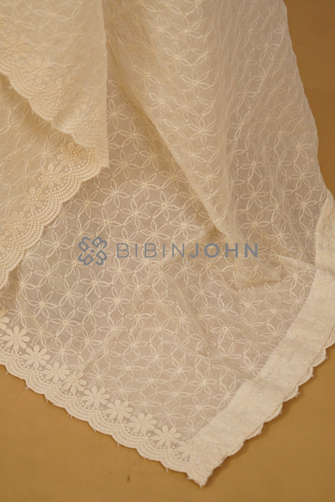 Cotton Embroidery Dupatta For Women Off White side view.