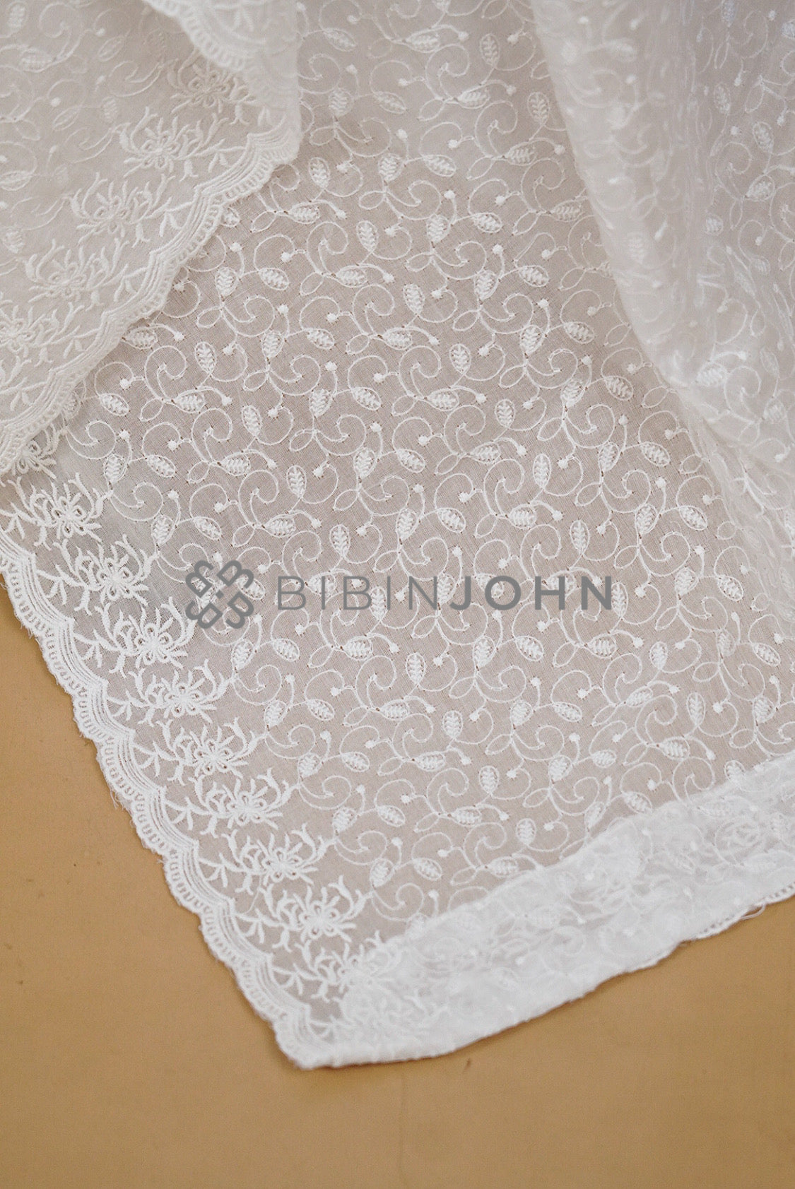Cotton Embroidery Dupatta White side view