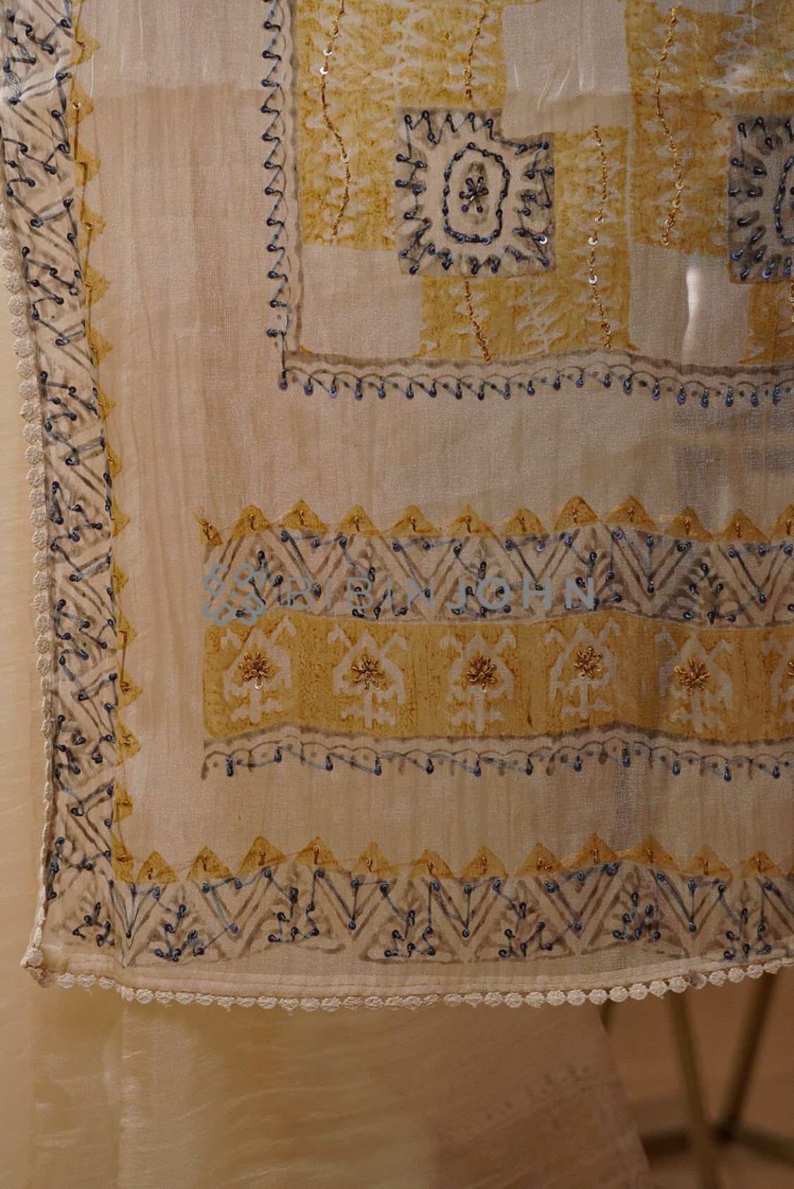 Tissue Organza Embroidery Saree For Women Ivory Cream PALLU