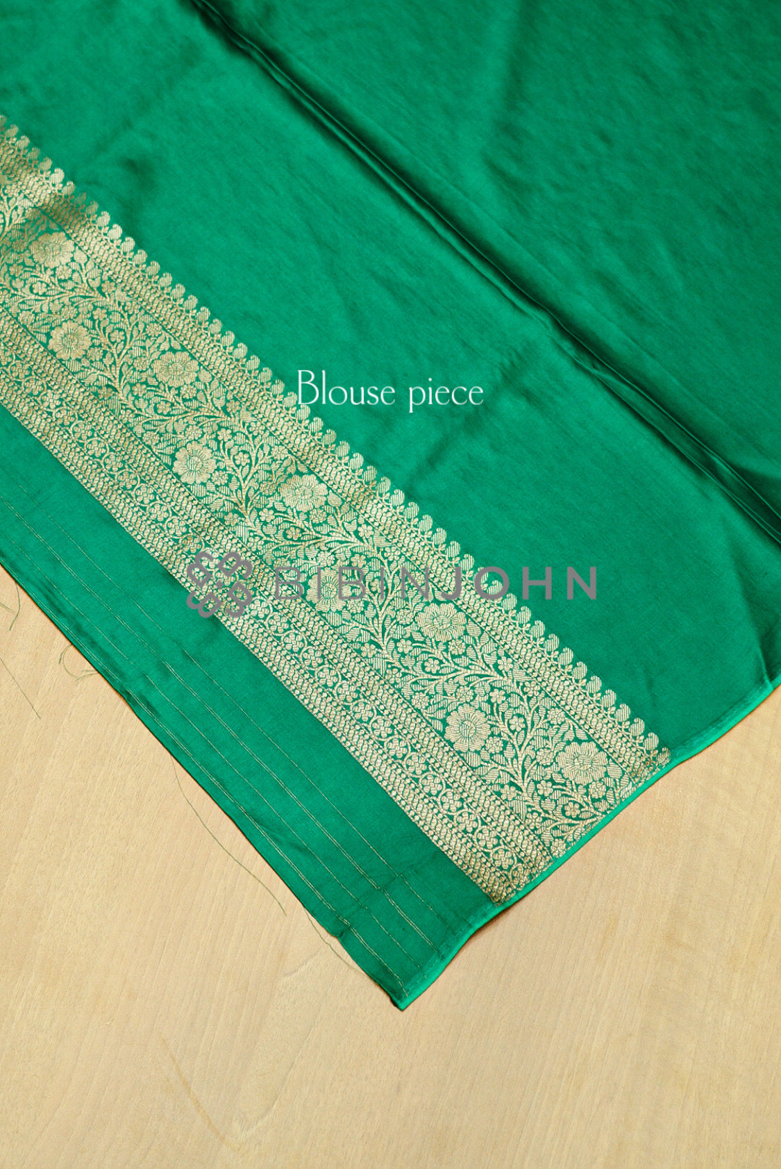 Satin Brocade Saree For Women Deep Emerald Green blouse piece