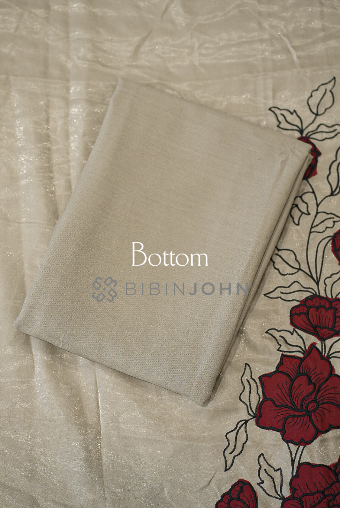 Silk Embroidery Unstitched Salwar Suit Material Beige Grey bottom