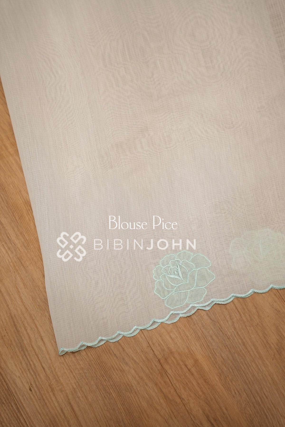 Cotta Embroidery Saree White With Mint Blue blouse piece