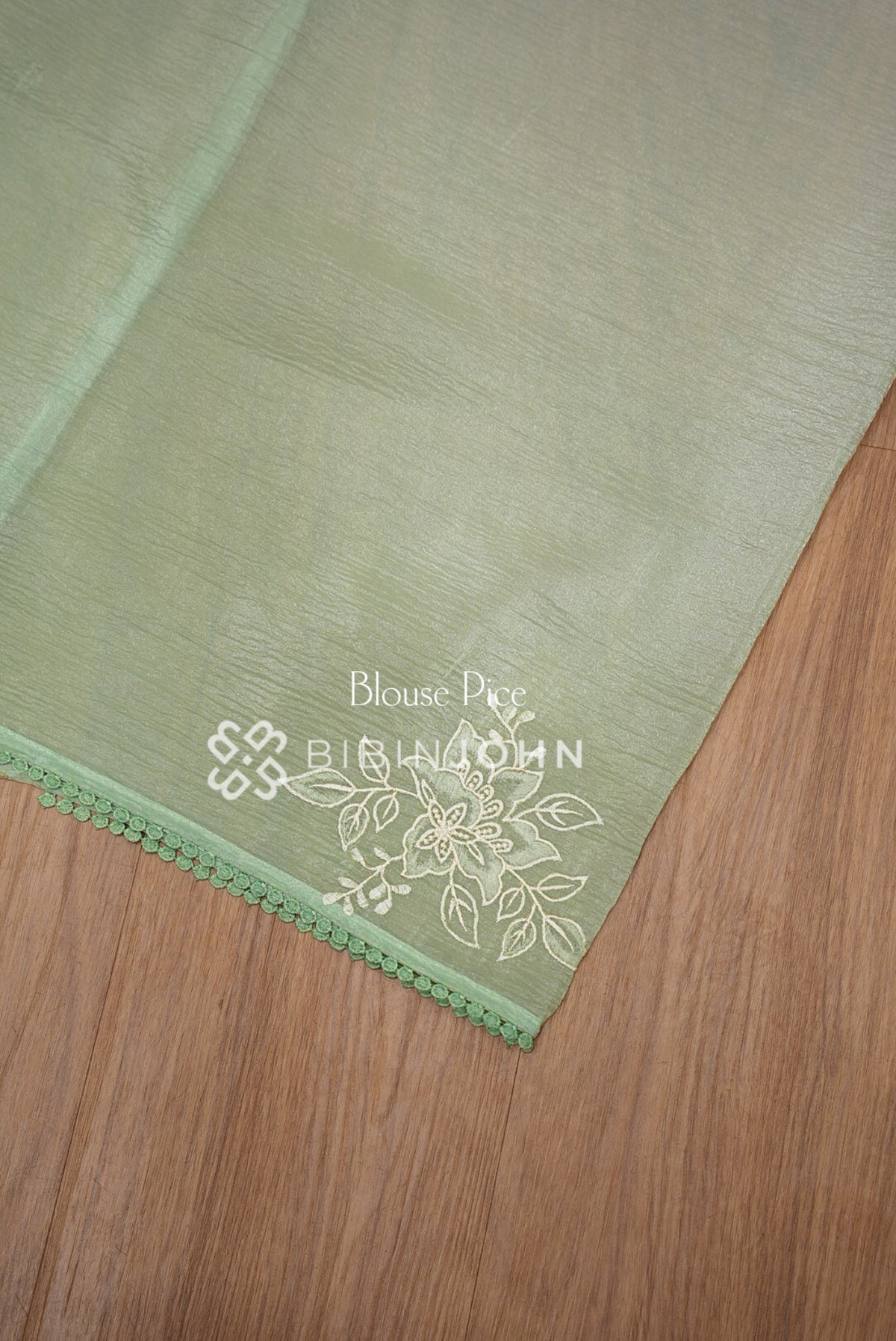 Tissue Organza Embroidery Saree For Women Pista Green BLOUSE PIECE