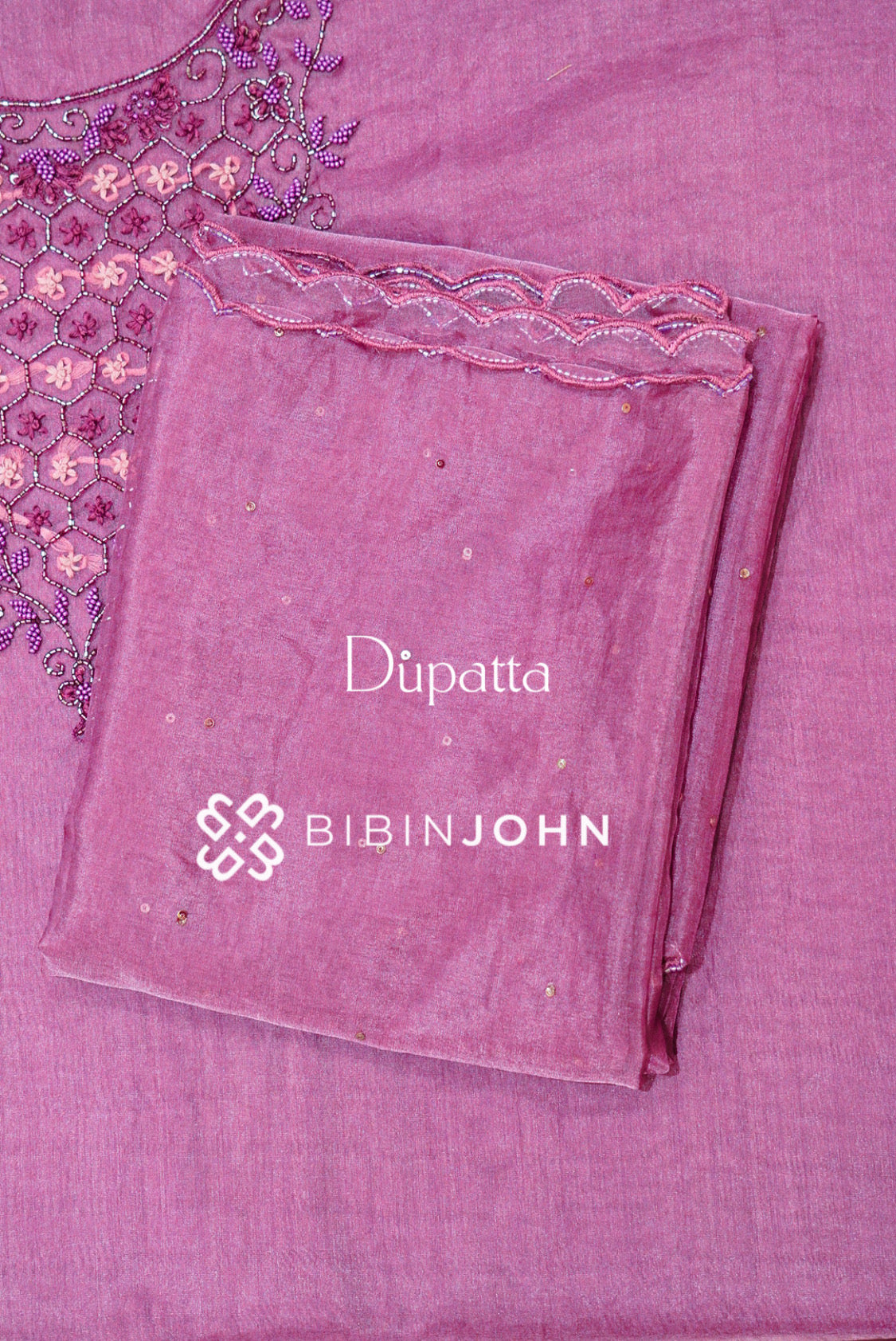 Organza Embroidery Unstitched Salwar Suit Material Dusty Rose dupatta