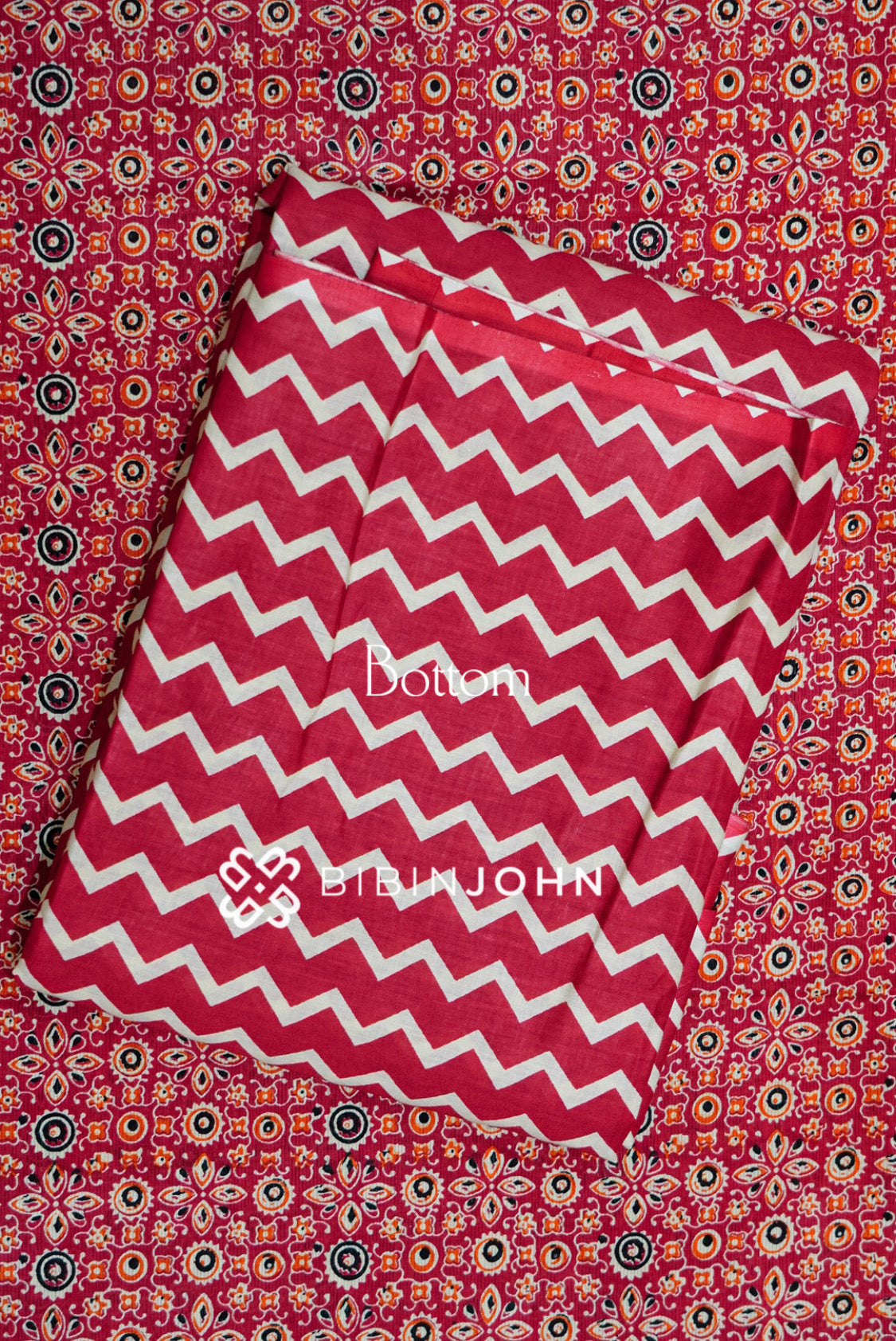 Printed Cotton Unstitched Salwar Suit Material Deep Red bottom