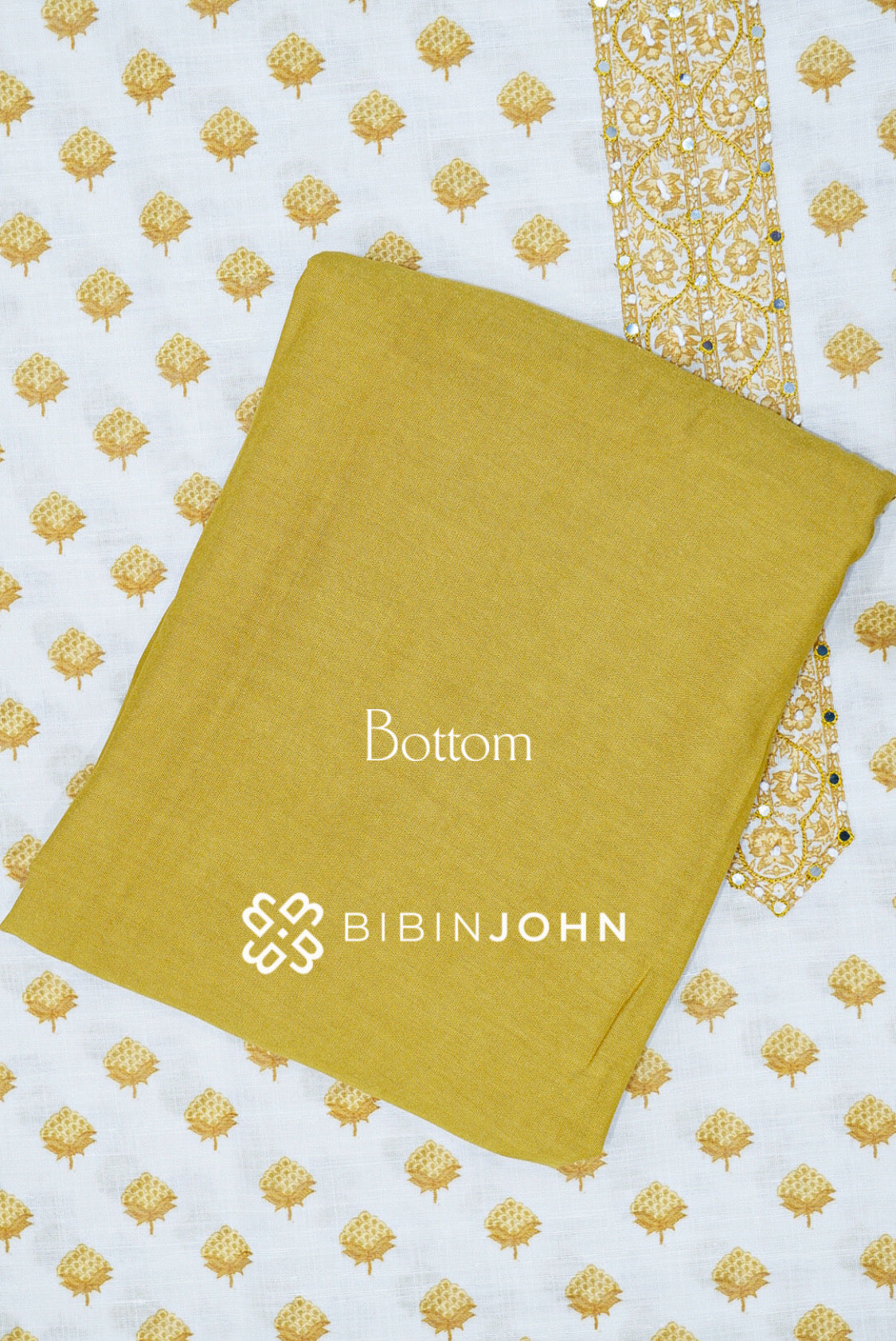 Cotton Embroidery Unstitched Salwar Suit Material White and Mustard Yellow BOTTOM