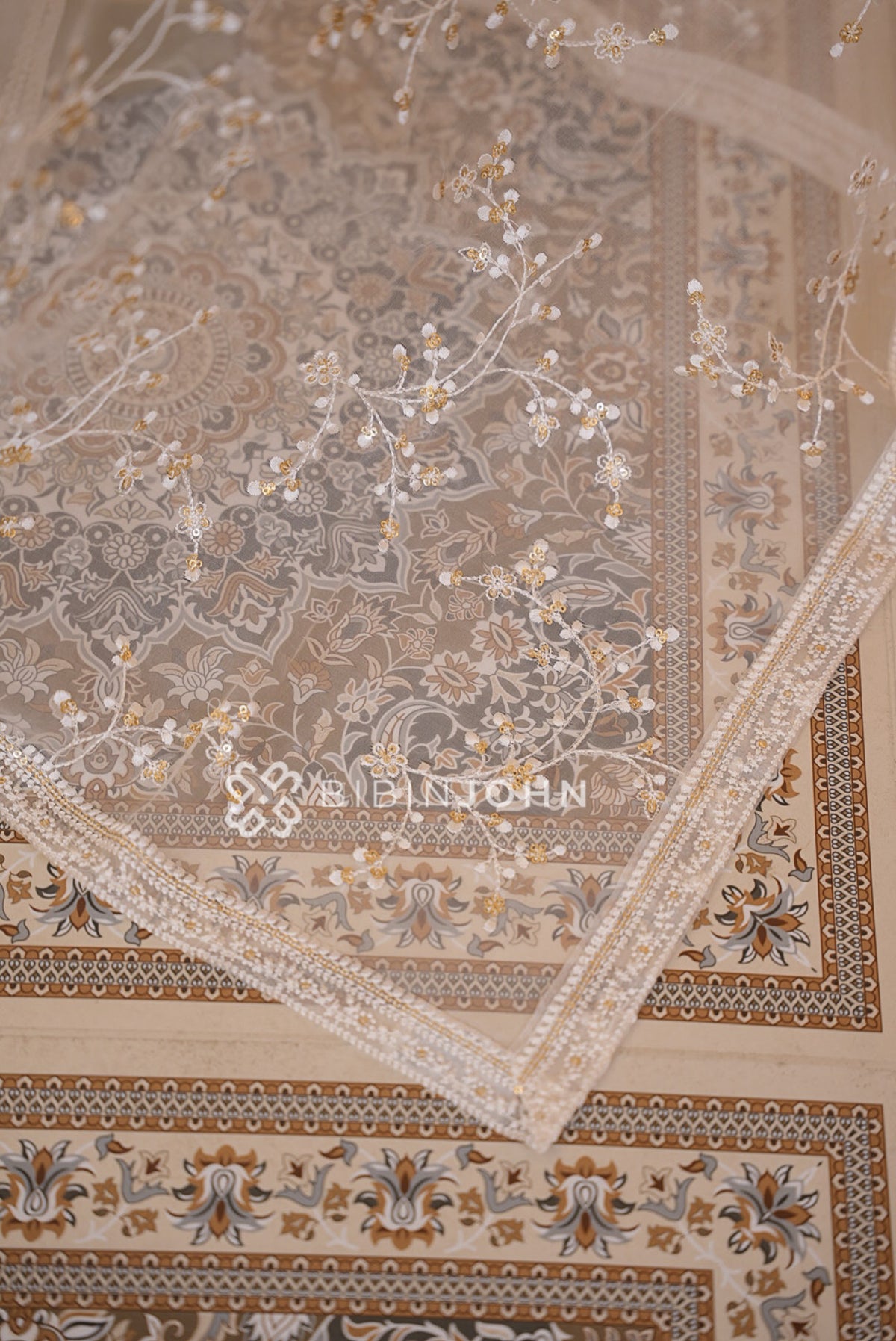 Organza Embroidery Dupatta For Women White SIDE VIEW