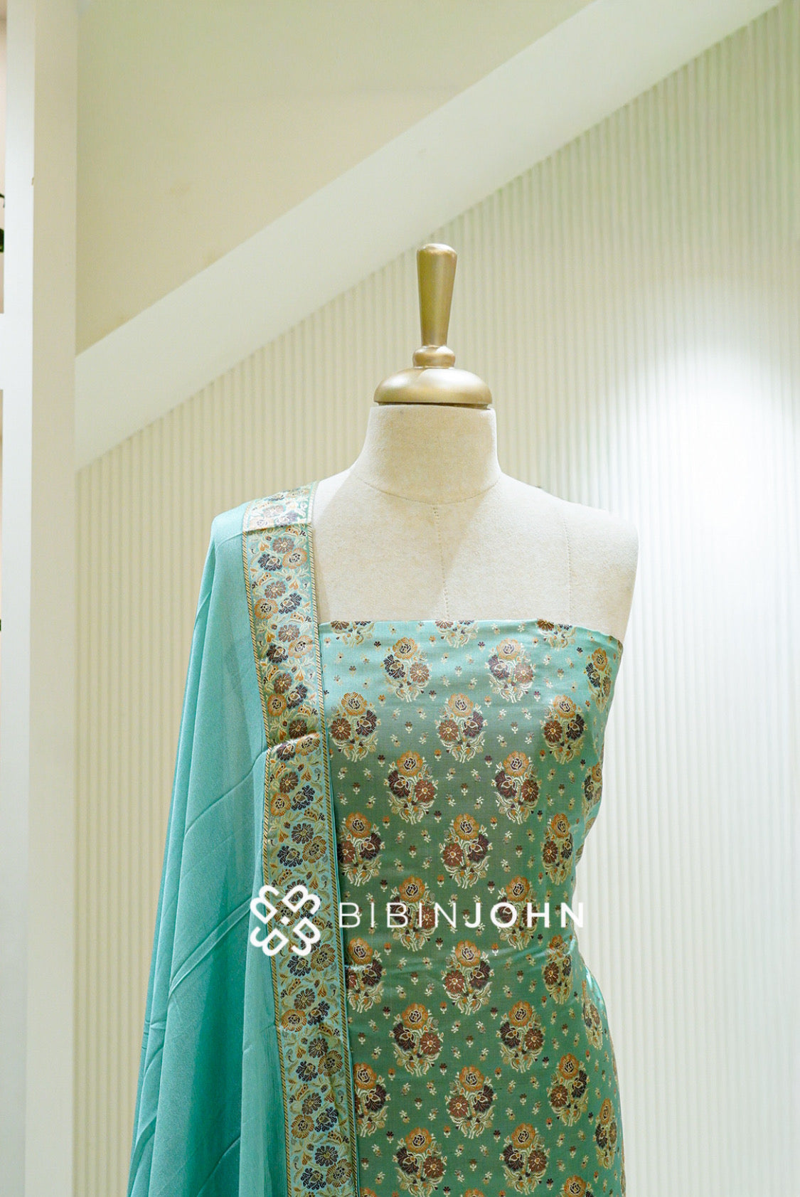 Dyed Banarasi Unstitched Salwar Suit Material Aqua Mint CLOSE VIEW