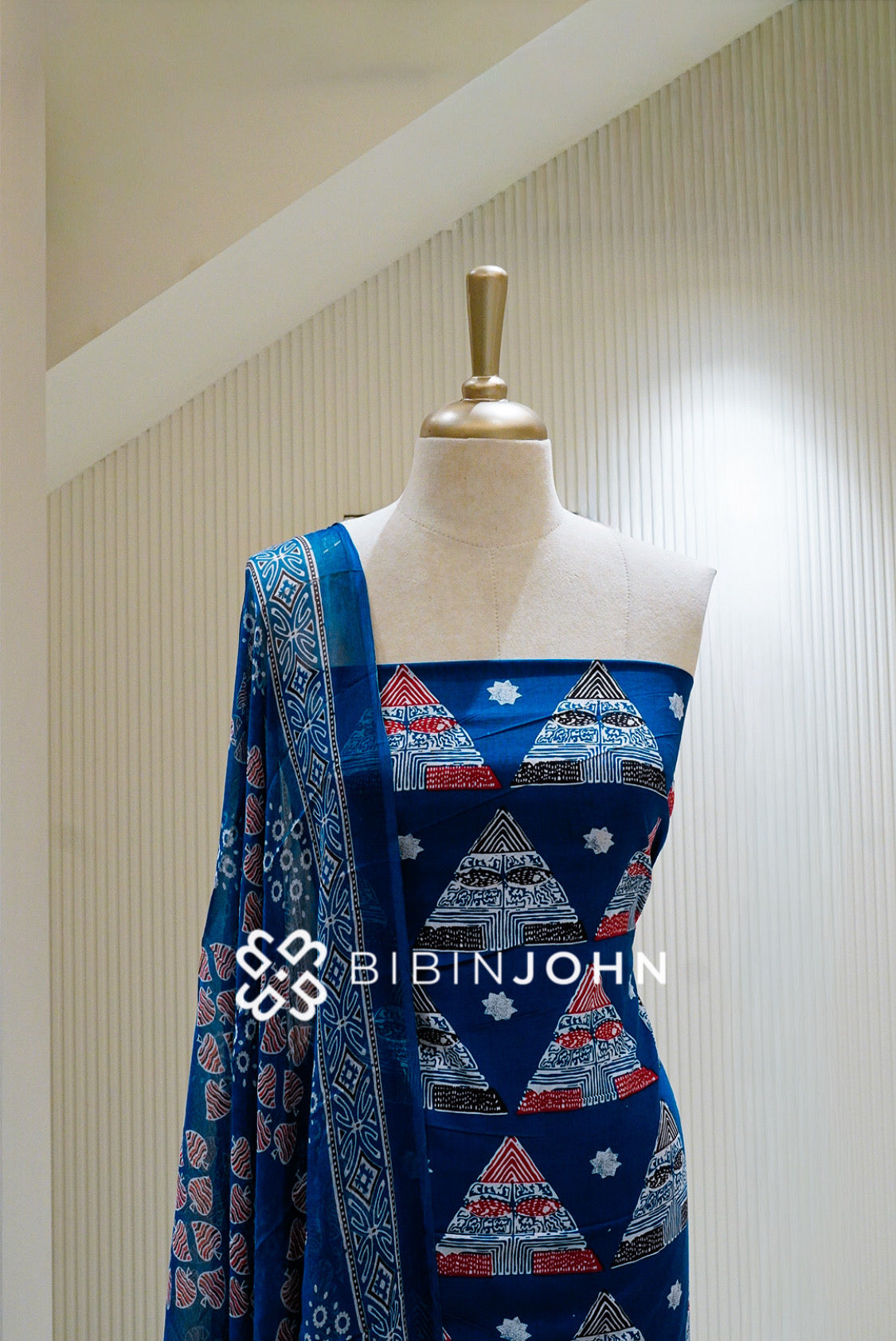 Printed Cotton Unstitched Salwar Suit Material Navy Blue BJ1327
