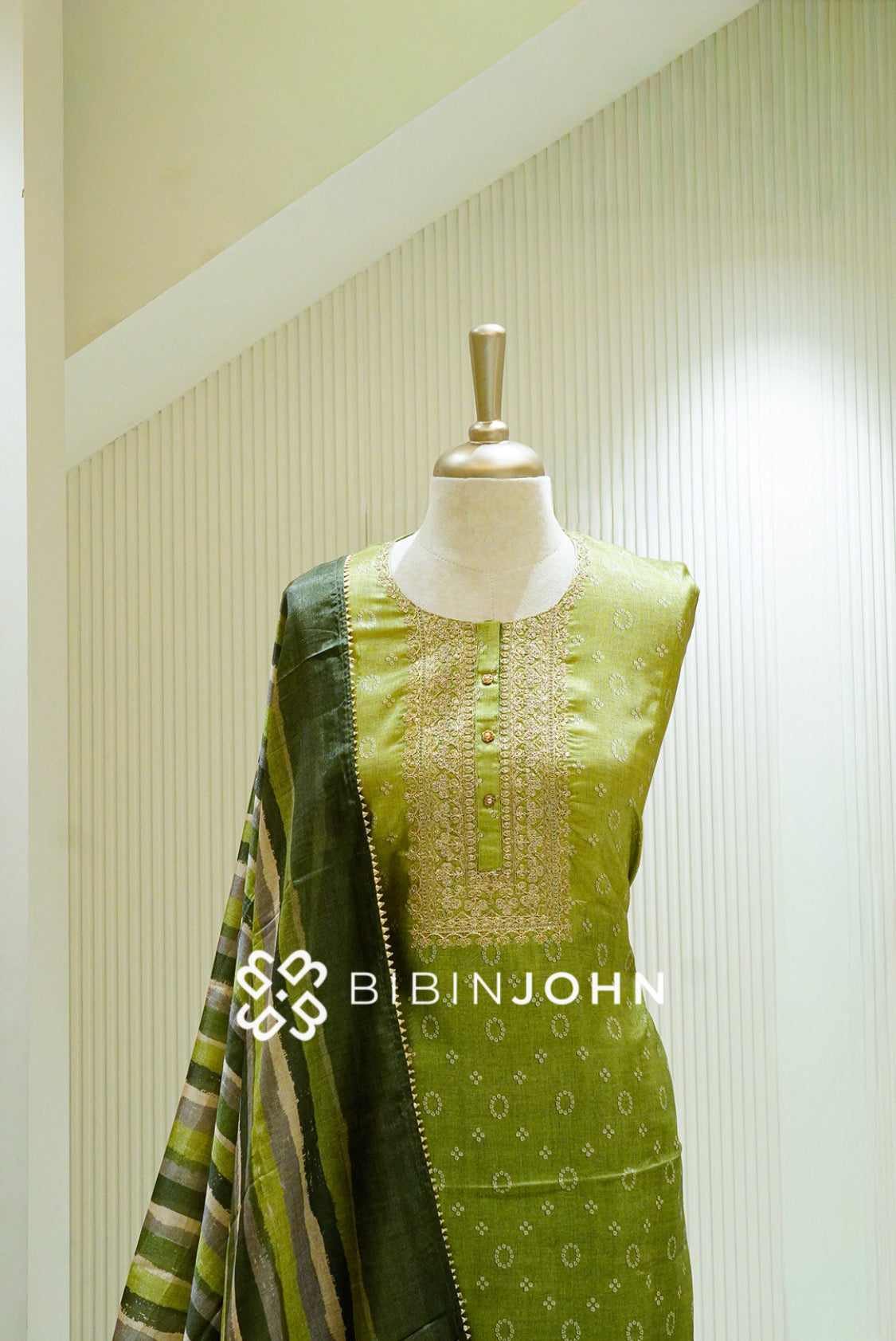 Semi Stitched Silk Salwar Suit Material Olive Green BJ1343