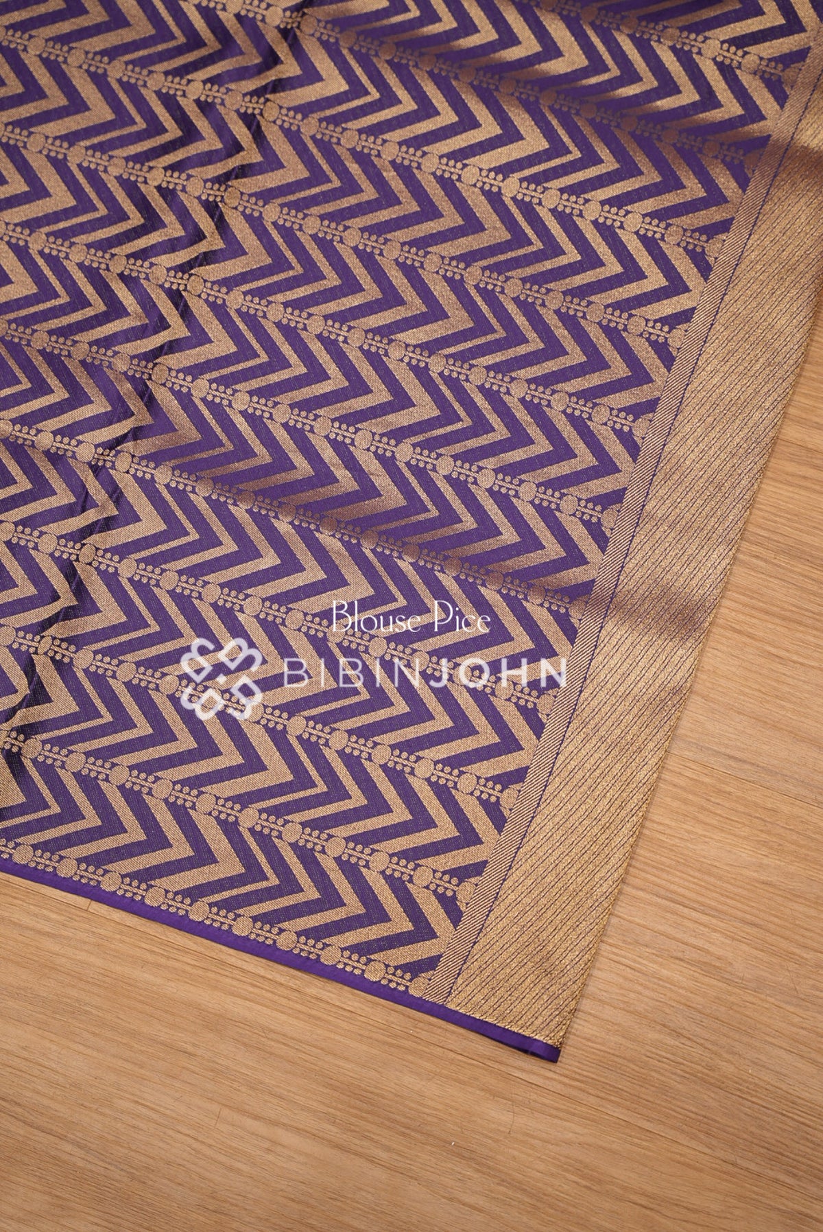 Silk Brocade Saree For Women Metallic Gold with Royal Purple BJ1380